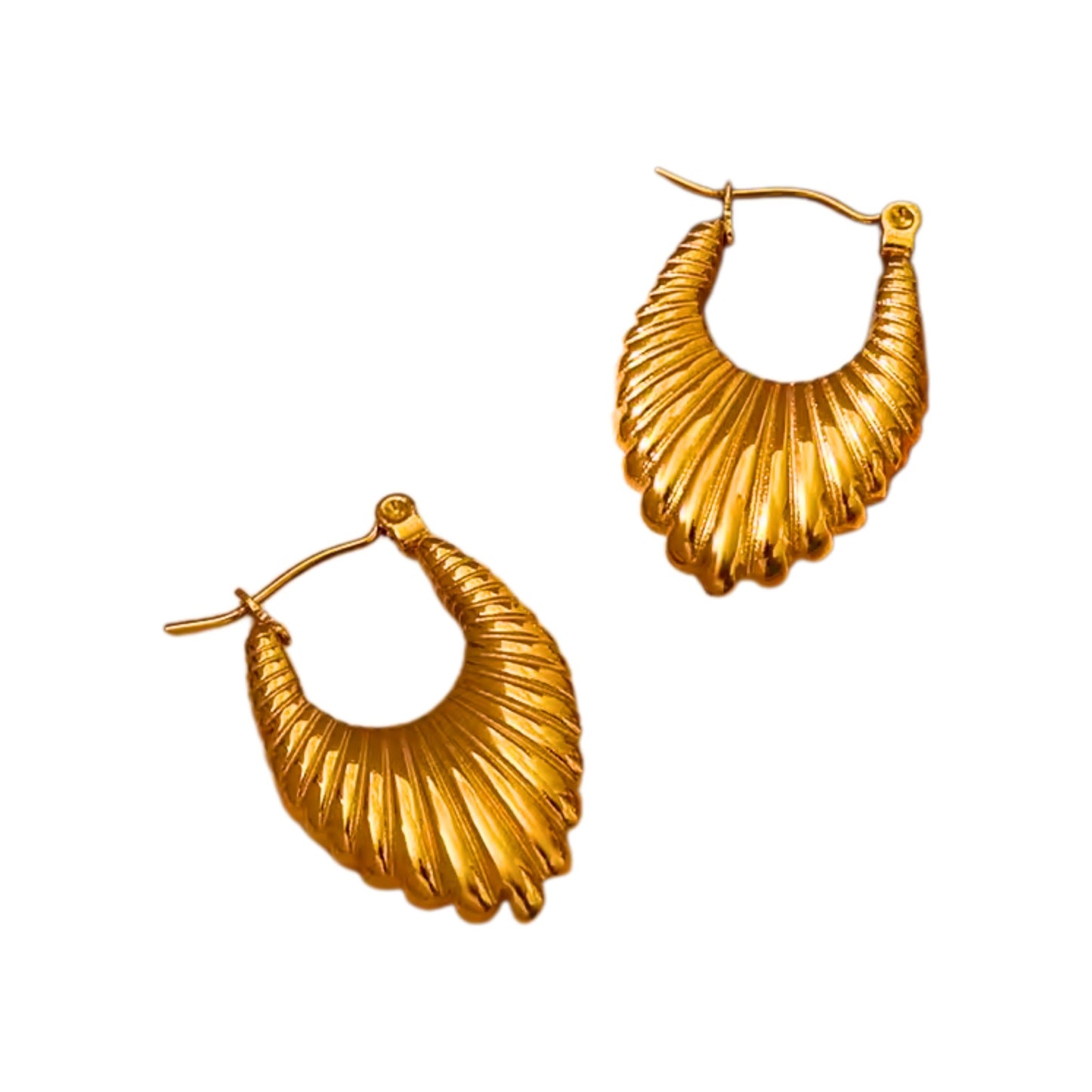 18K Gold Plated Stainless Steel Hoop Earrings featuring a timeless textured design and lustrous gold finish, perfect for any occasion.