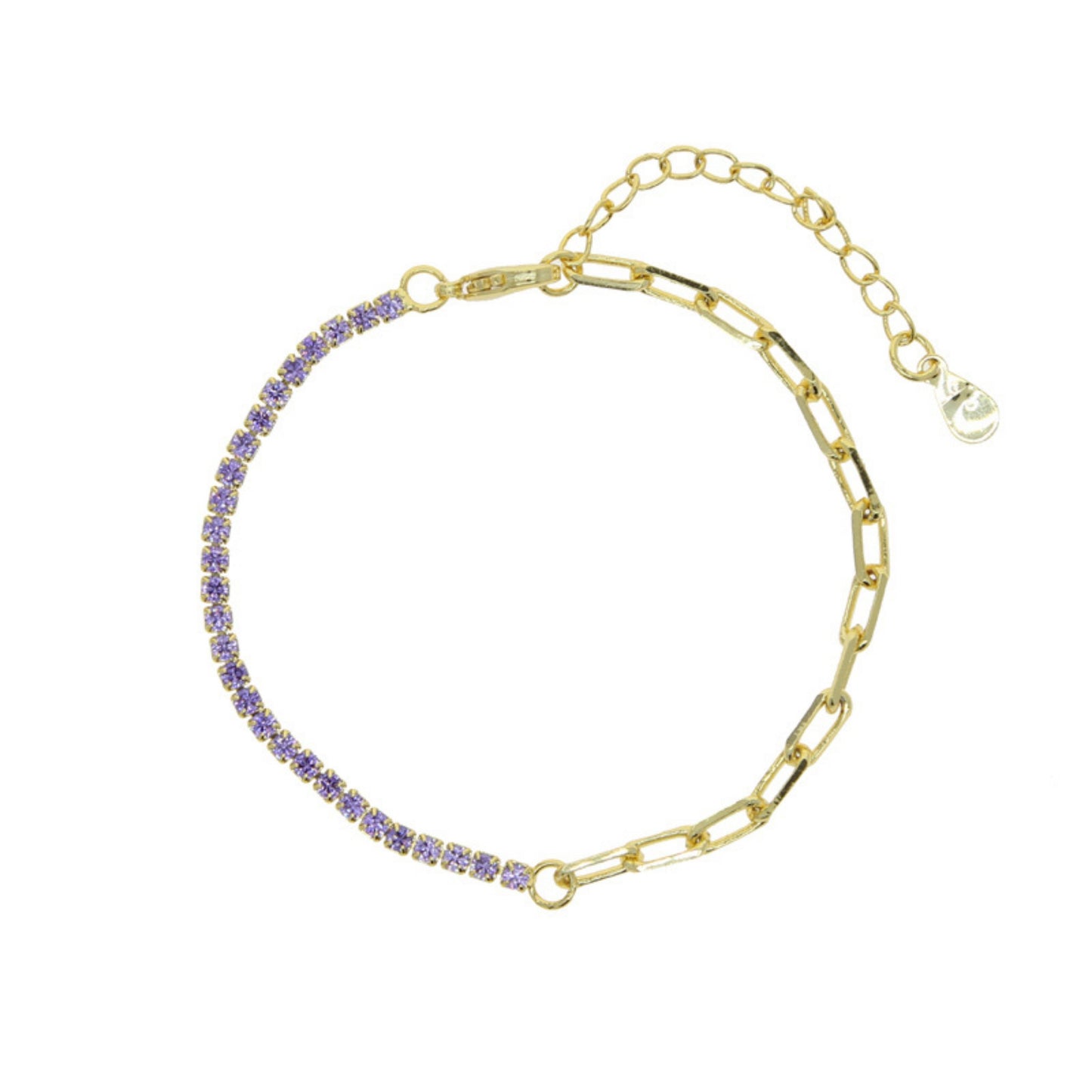 18K Gold Plated Zircon Tennis Chain Link Bracelet featuring brilliant 5A zircons and a modern link design, available in Purple.