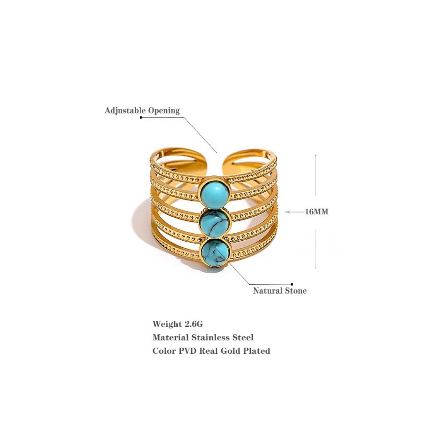 Details for the Bohemian Turquoise Ring styled on a hand, perfect birthday gift in UAE.