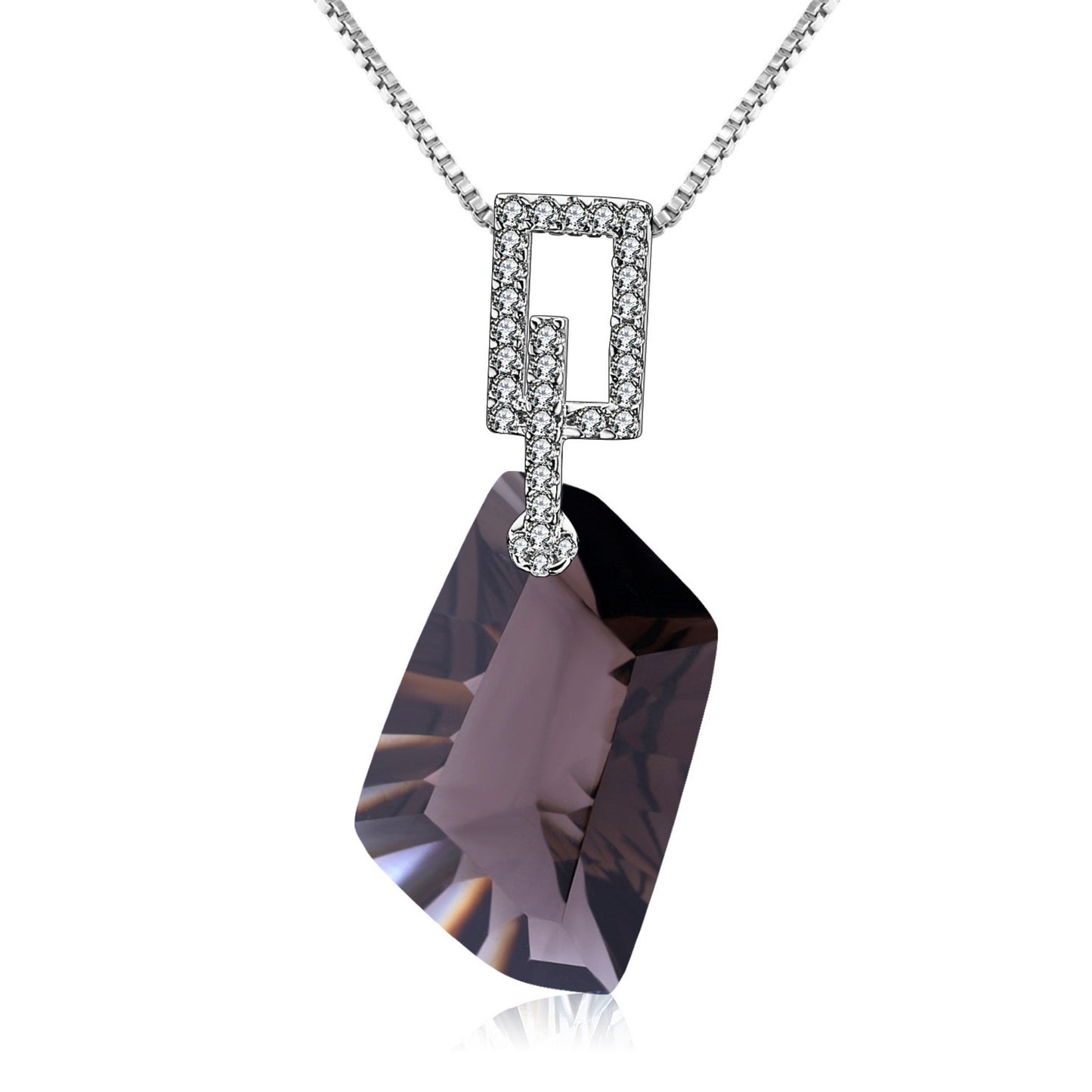 925 Sterling Silver Natural Smoky Quartz Hexagon Pendant Necklace with a rhodium-plated chain and a hexagon-shaped smoky quartz pendant.