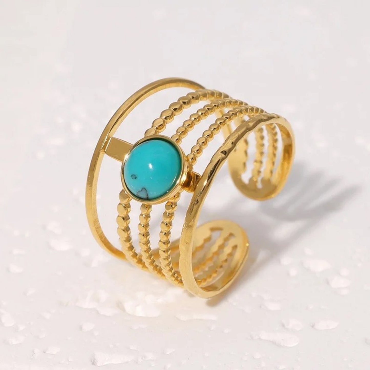 Adjustable Multi-Band Stone Ring in Turkuaz with a vibrant stone and chic multi-band design.