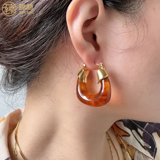 Amber Curve Drop Earrings – Gold Plated Stainless Steel