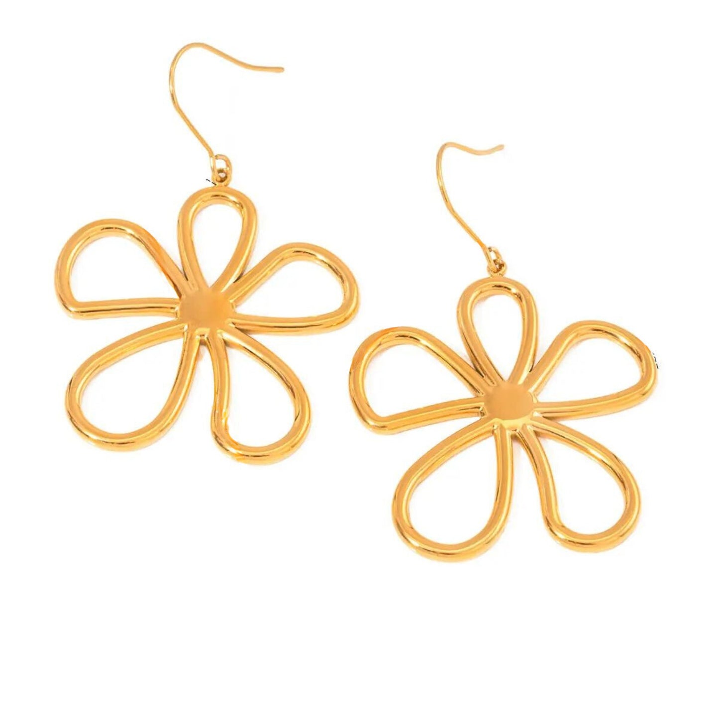 Close-up of the Blossom Bloom Earrings pendant showcasing its intricate open petal floral design in radiant gold.