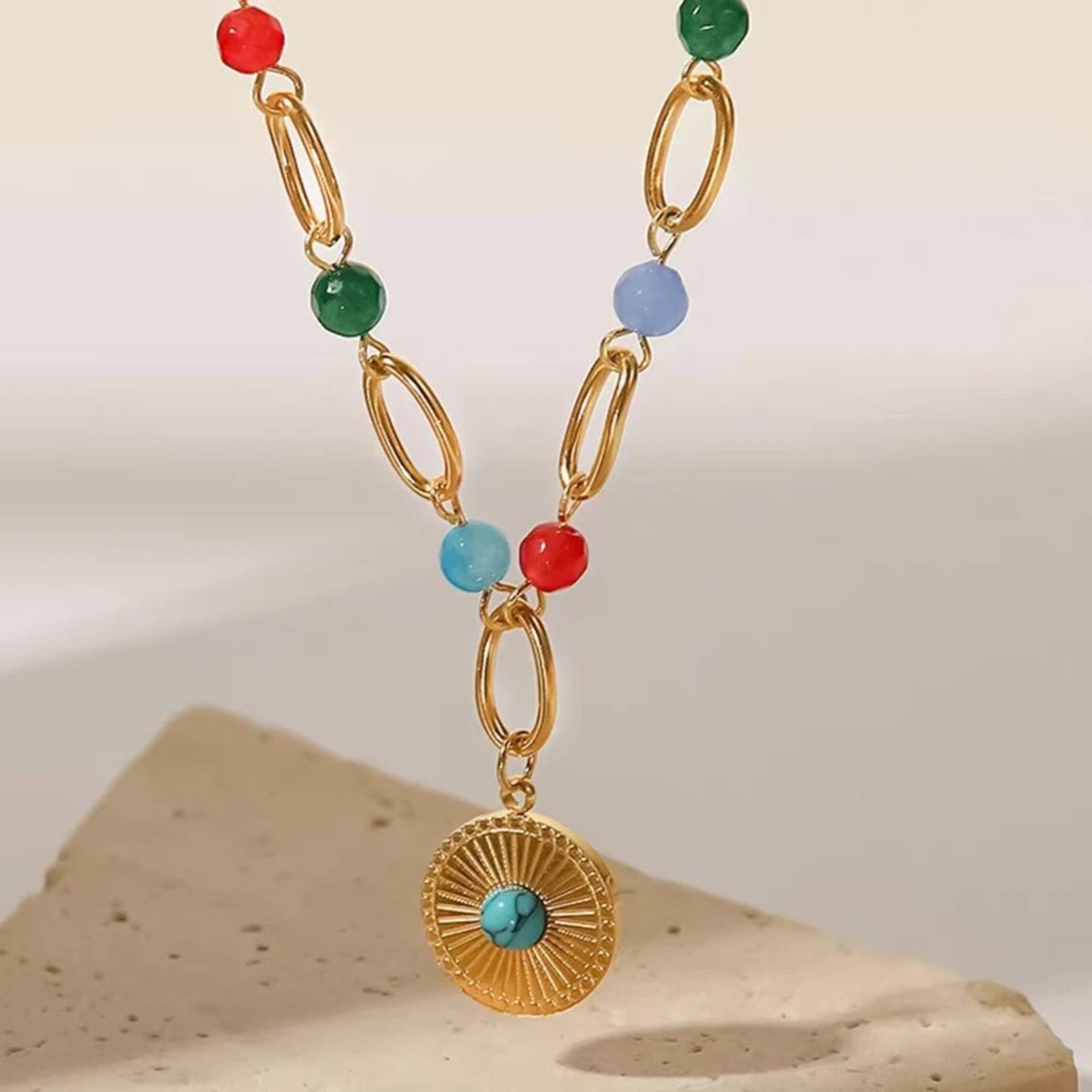 Colorful Bohemian Pendant Necklace styled for casual or formal looks, adding a unique touch, perfect birthday gift.