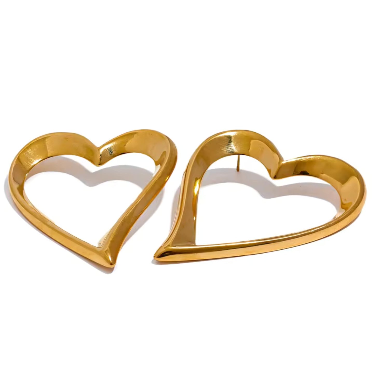 Bold Open-Heart Statement Earrings in 18K gold-plated stainless steel, featuring a sleek, modern heart-shaped design.