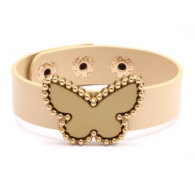 Butterfly Acrylic PU Leather Bracelet in beige with a soft PU leather strap and charming butterfly acrylic detail.