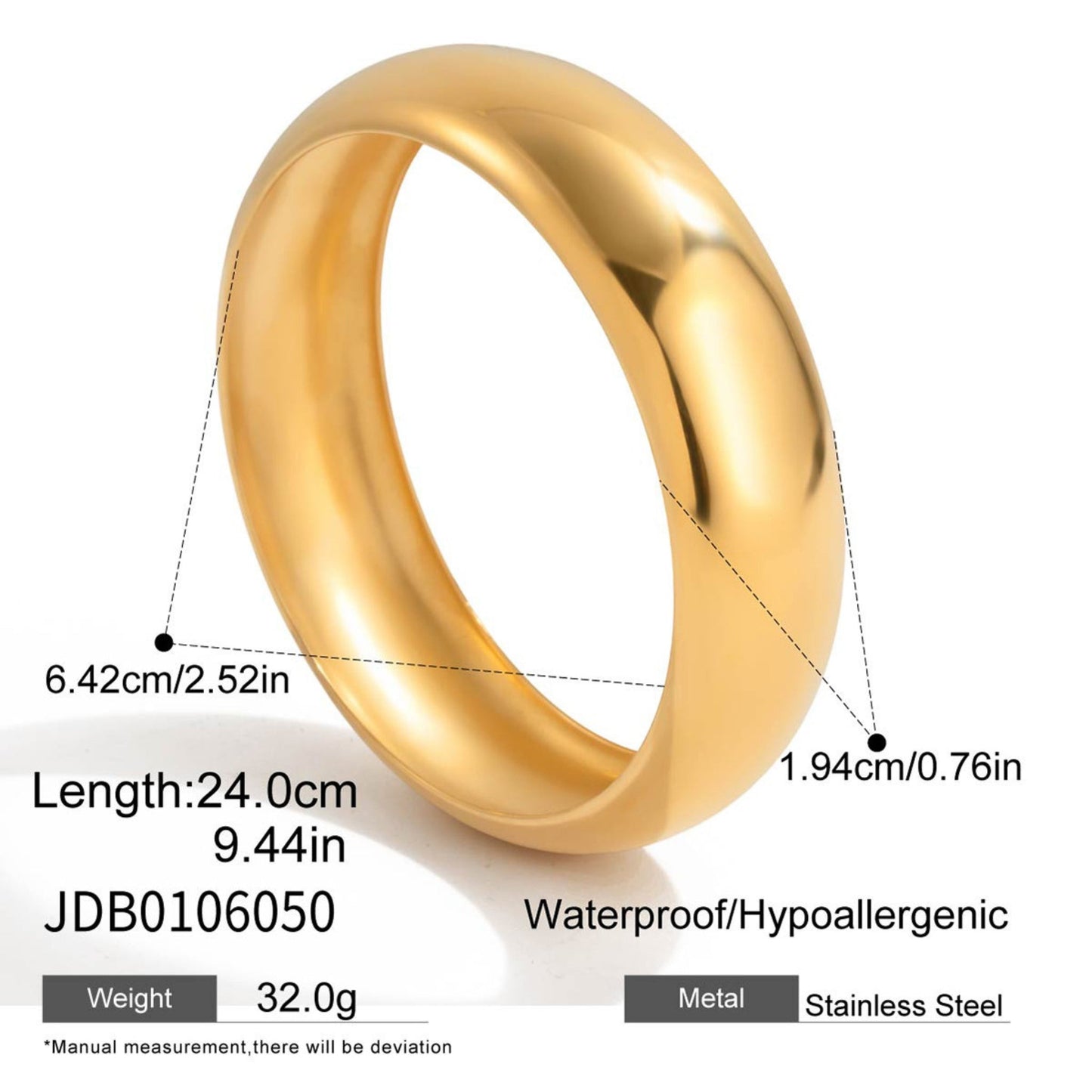 Classic Dome Bangle – 18K Gold Plated Stainless Steel