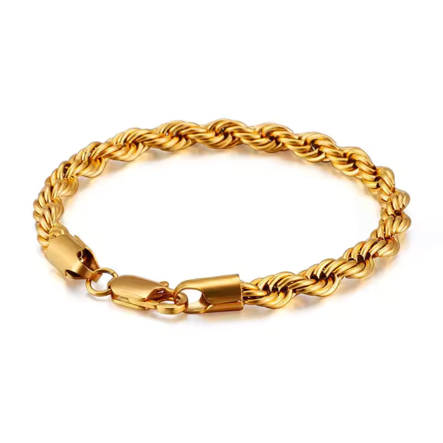 Classic Twisted Rope Chain Bracelet in 18K gold-plated stainless steel, featuring a durable and elegant twisted rope design.