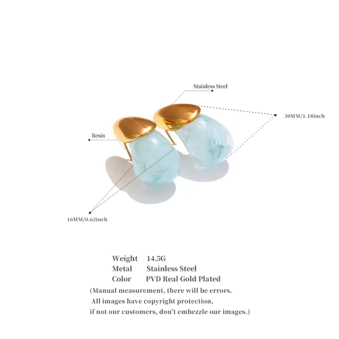 Detail of the lightweight Color Splash Gold-Tipped Drop Earrings, designed for all-day comfort and style.