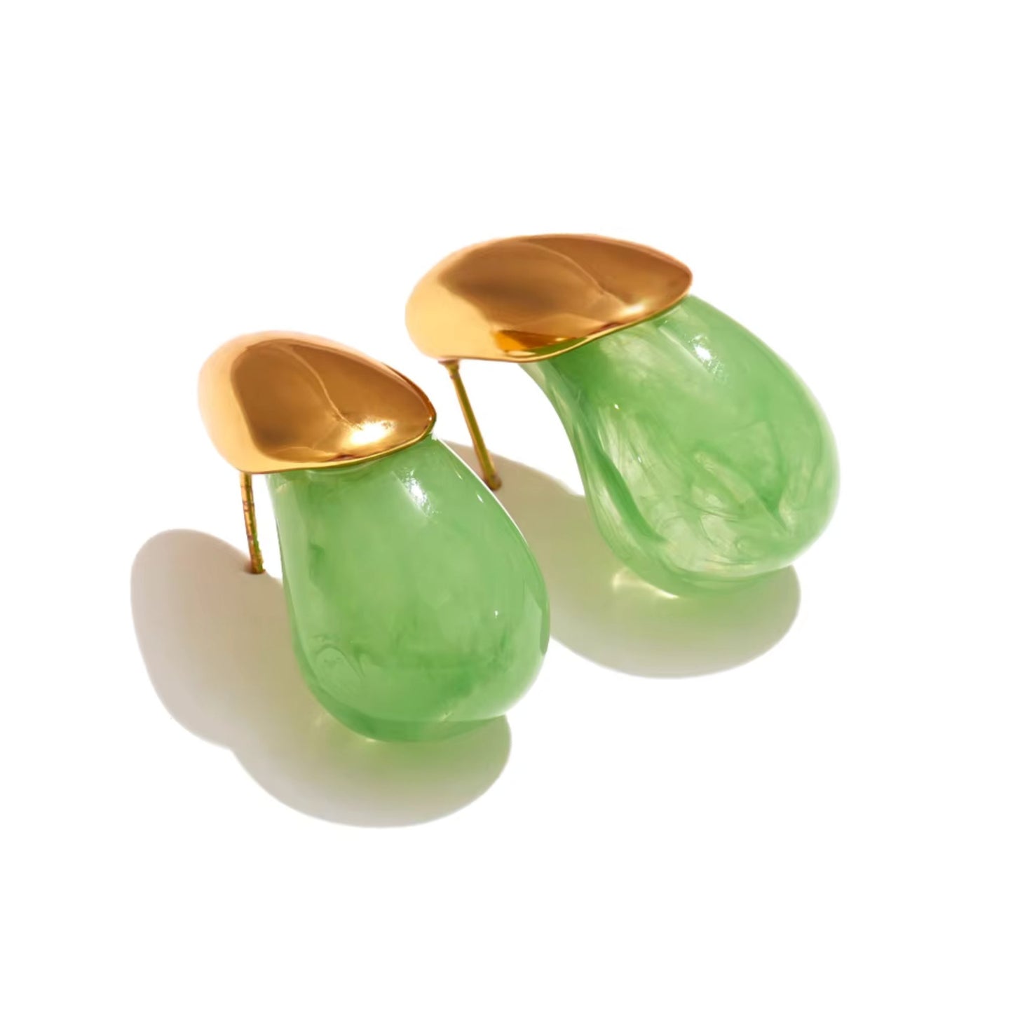 Color Splash Gold-Tipped Drop Earrings in green with elegant gold-plated tops.