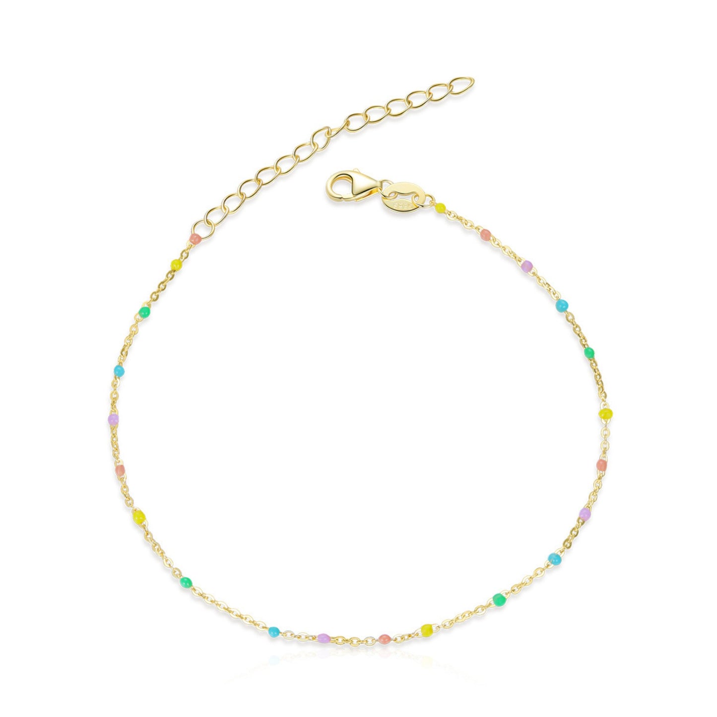 Colorful Harmony Bracelet crafted from 18K gold-plated 925 sterling silver, featuring vibrant colored beads and an adjustable design.