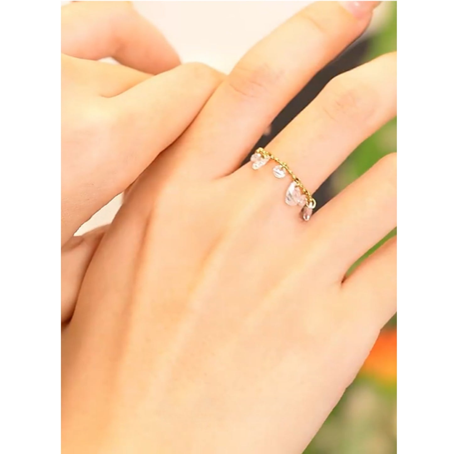 Stylish and elegant Crystal Charm Beaded Adjustable Ring displayed on a model.