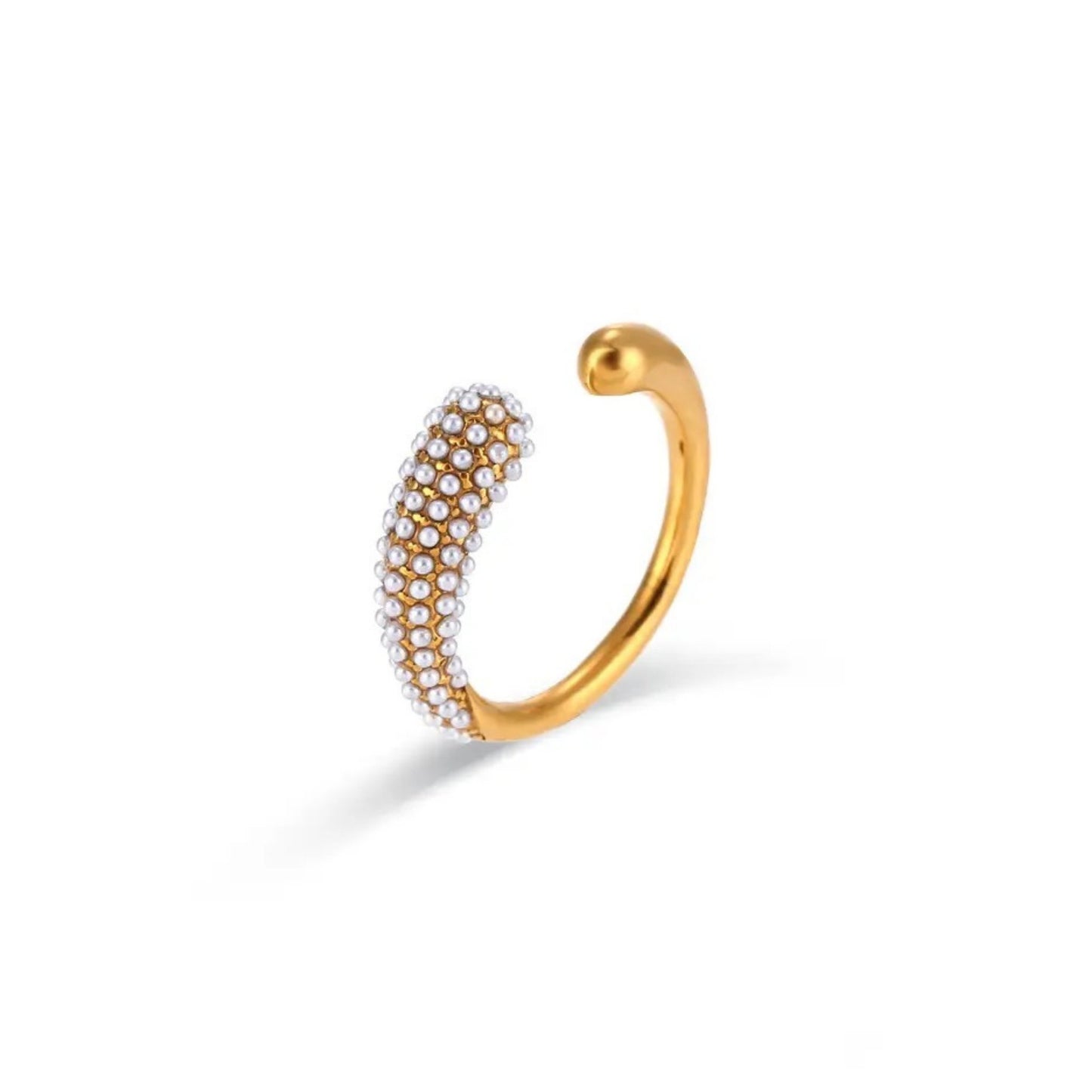 Crystal Curve Adjustable Ring with a sleek gold-plated curve and sparkling crystal accents.
