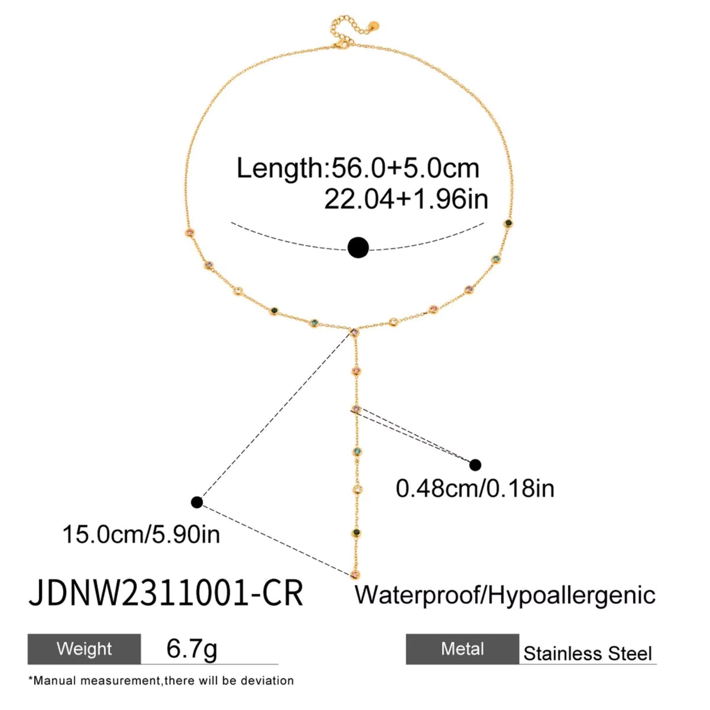 Crystal Drops Y-Necklace – 18K Gold Stainless Steel