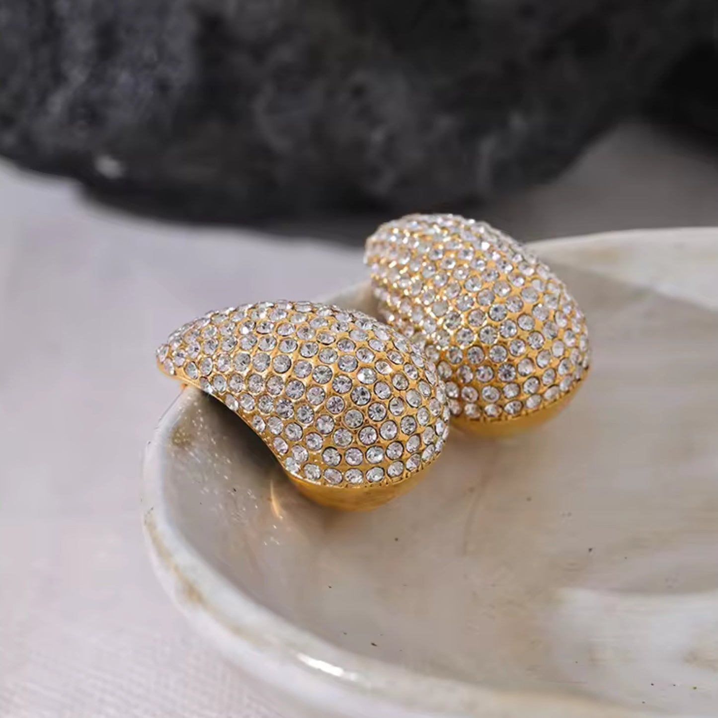Crystal Embellished Gold Teardrop Earrings