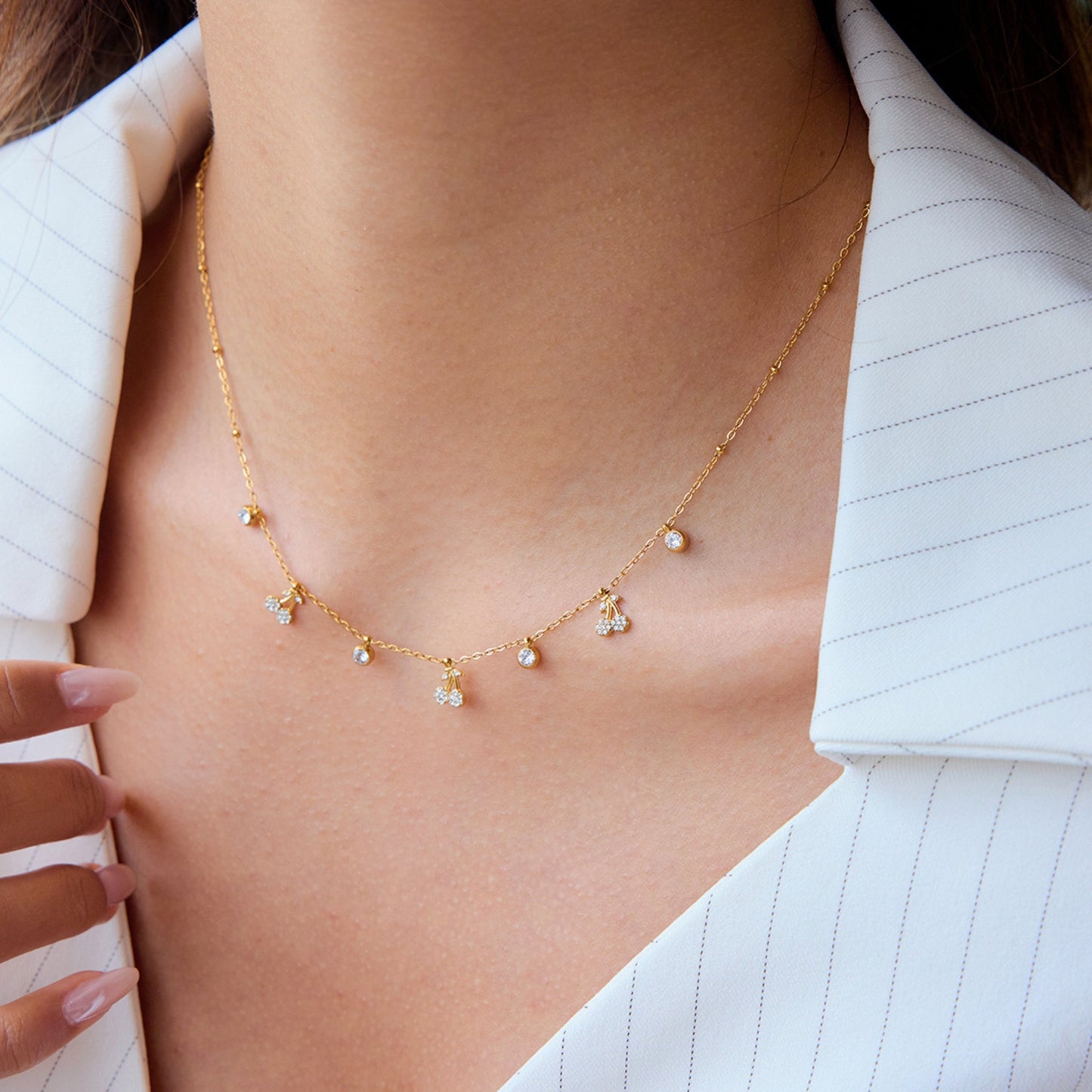 Dainty Cherry Charm Necklace – Gold Plated Stainless Steel