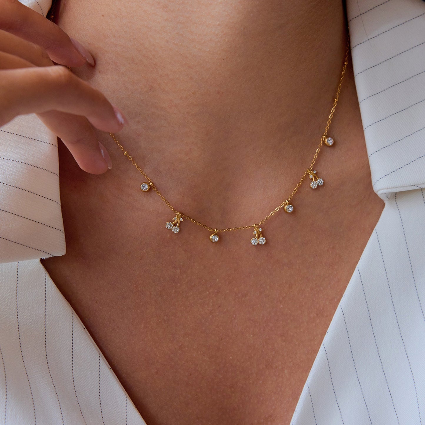 Dainty Cherry Charm Necklace – Gold Plated Stainless Steel