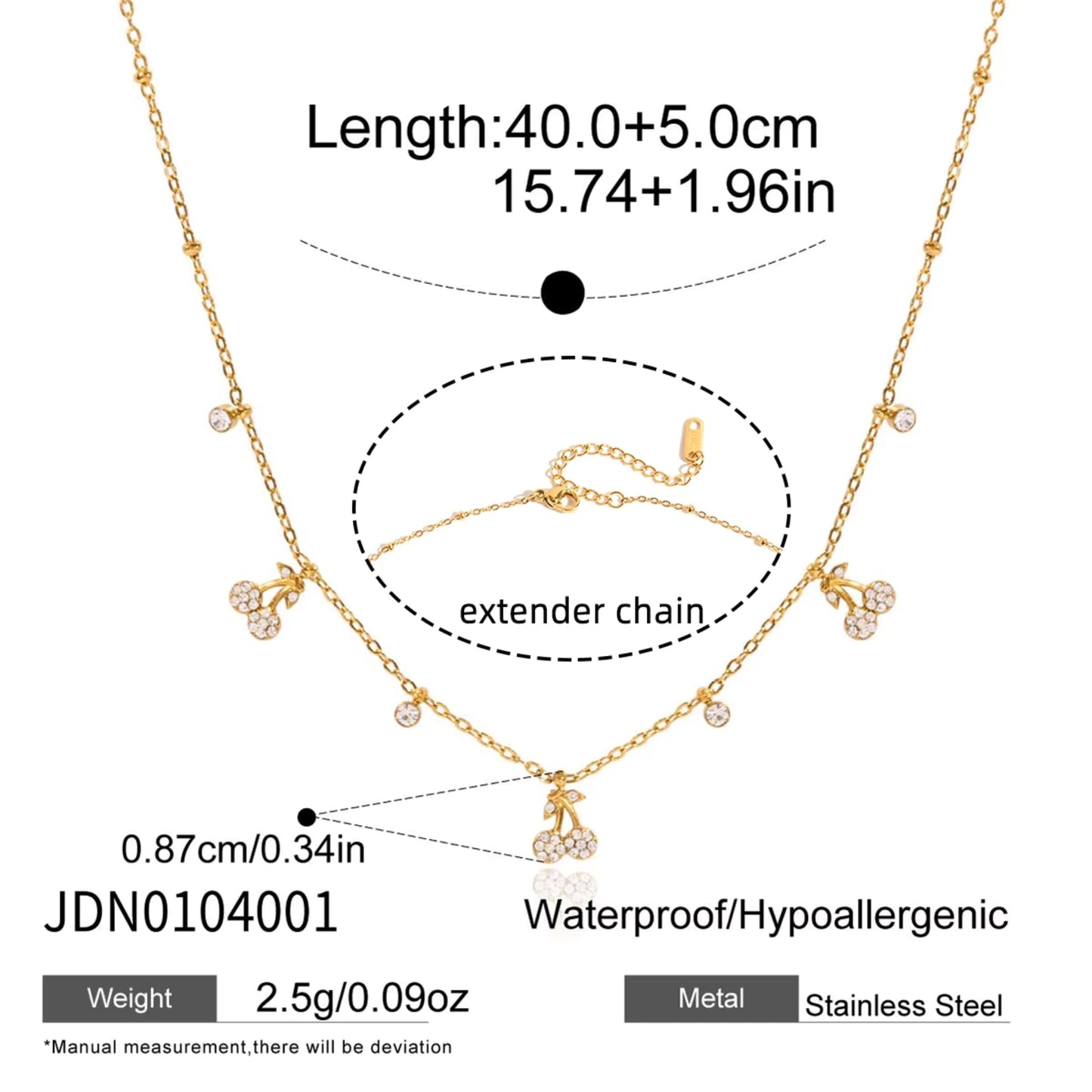 Dainty Cherry Charm Necklace – Gold Plated Stainless Steel