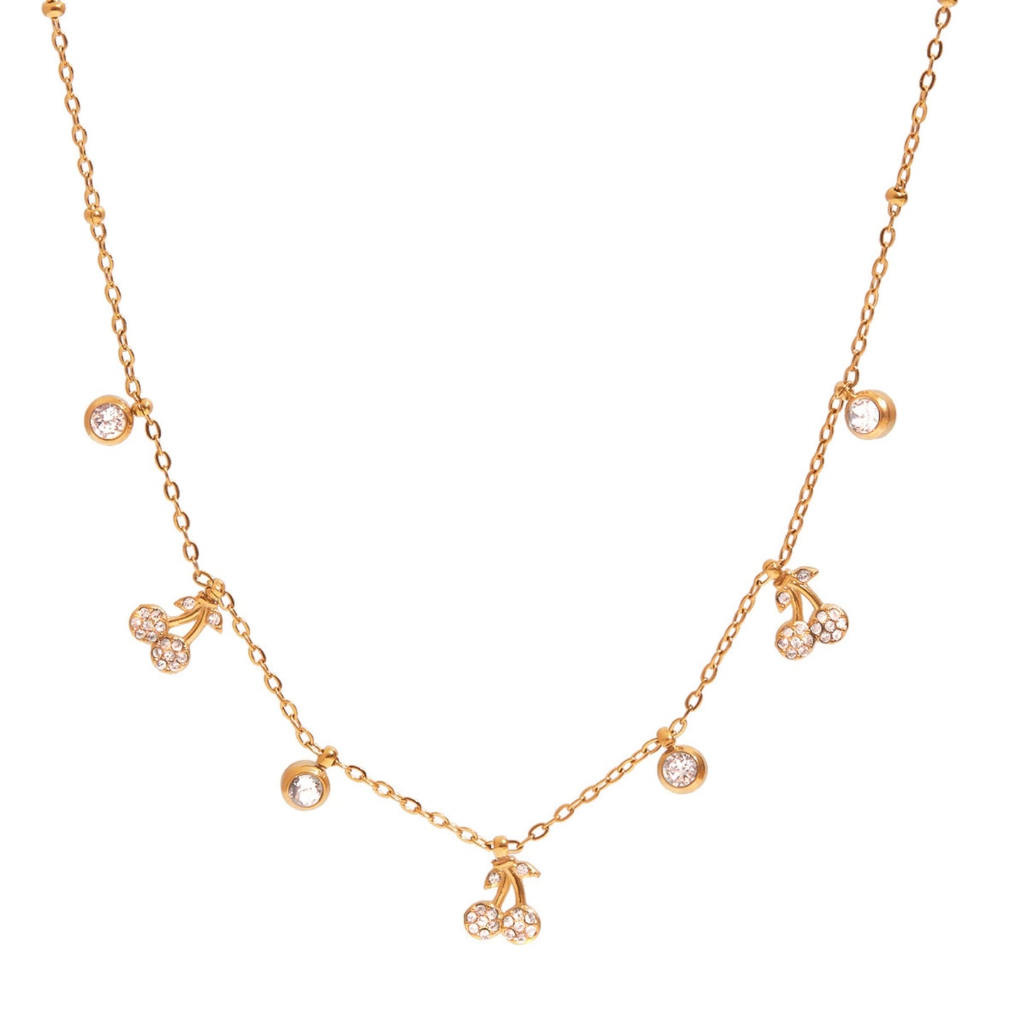Dainty Cherry Charm Necklace – Gold Plated Stainless Steel