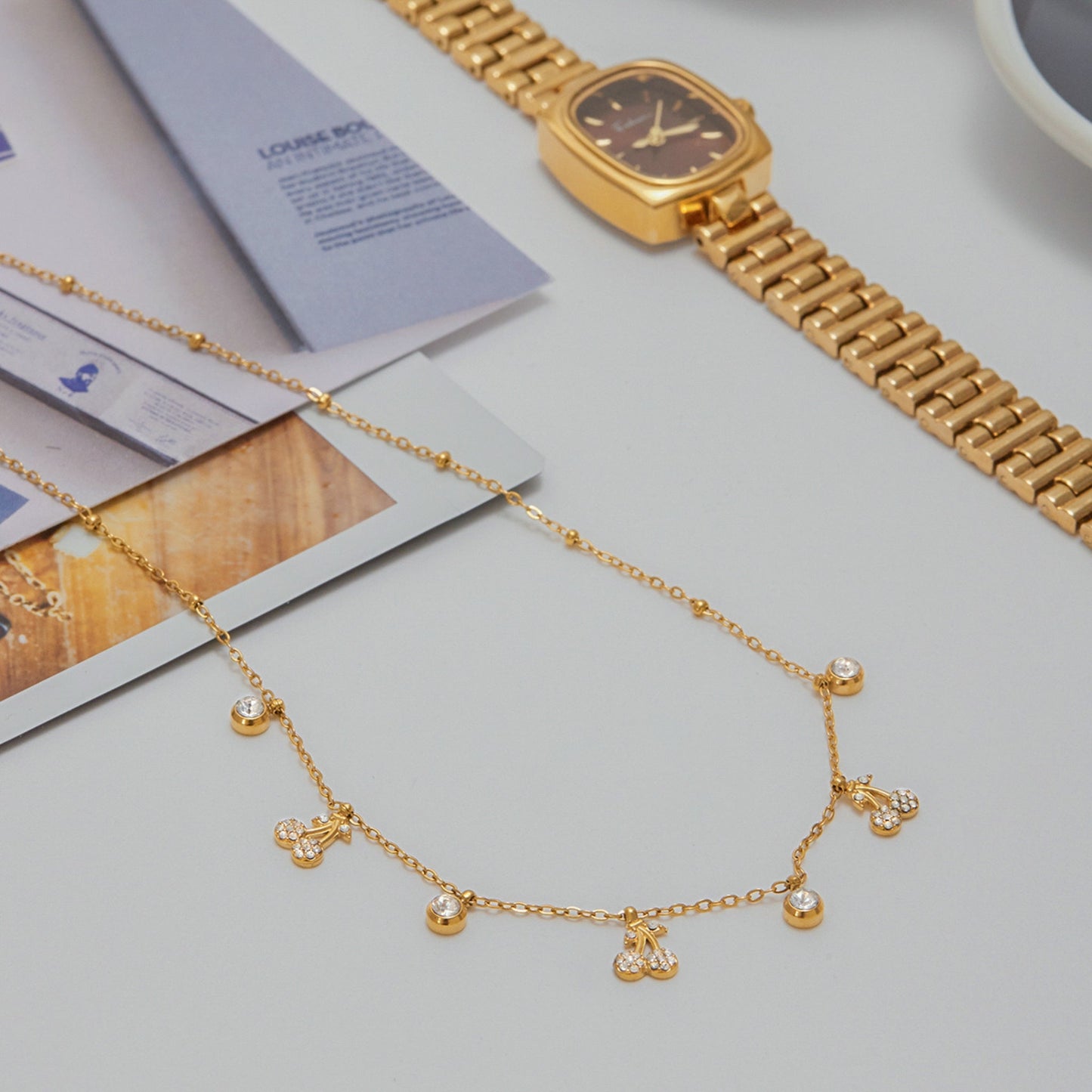 Dainty Cherry Charm Necklace – Gold Plated Stainless Steel