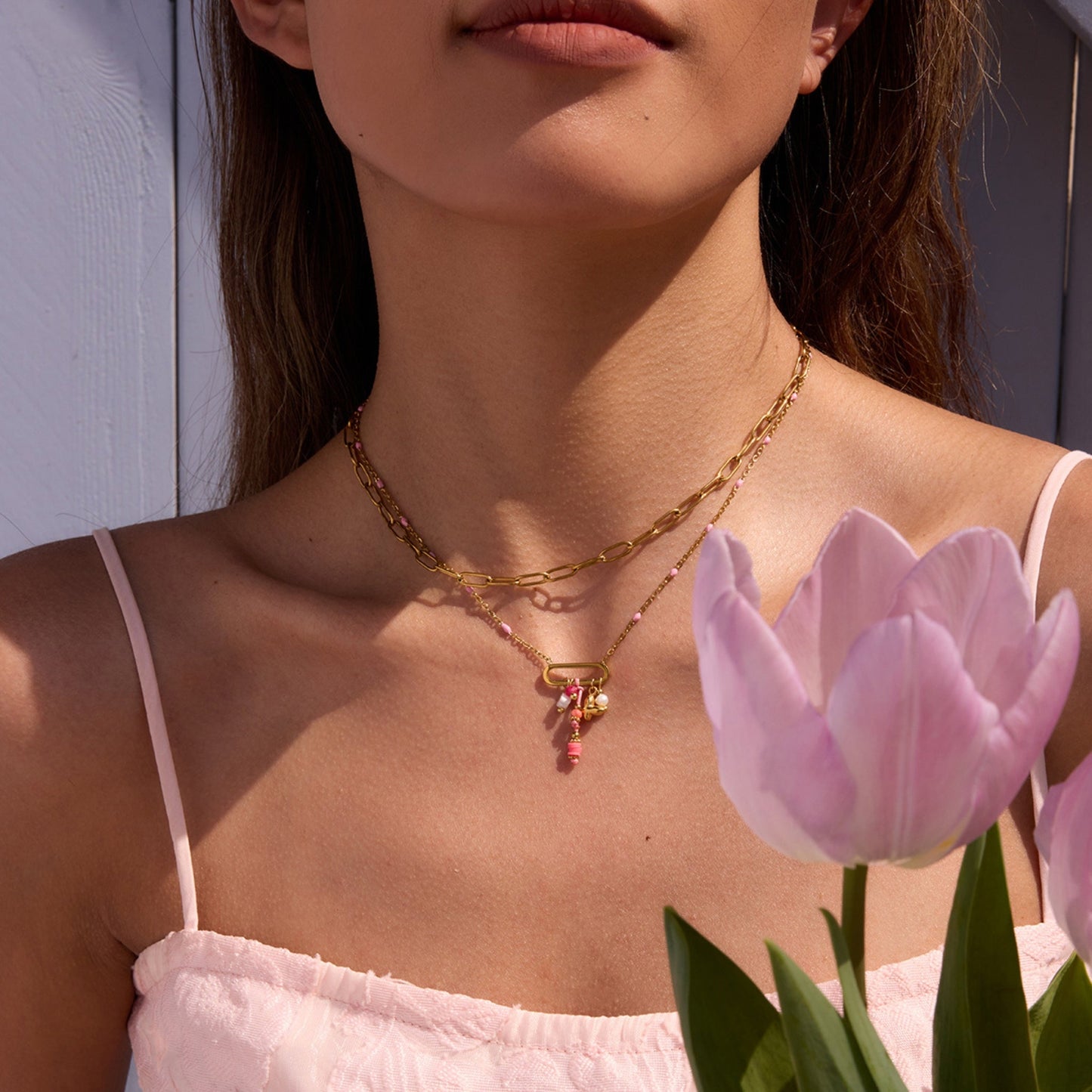 Dainty Pink Charm 18K Gold Plated Necklace