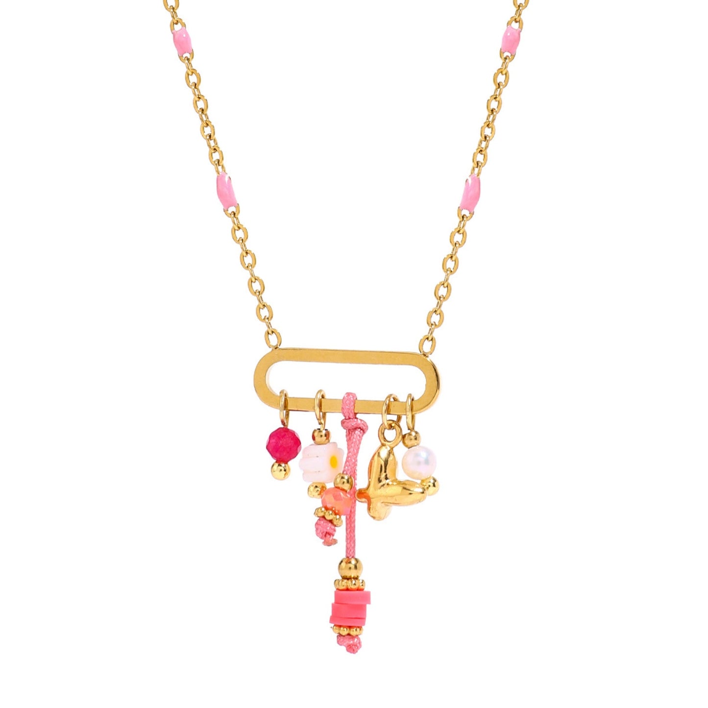 Dainty Pink Charm 18K Gold Plated Necklace