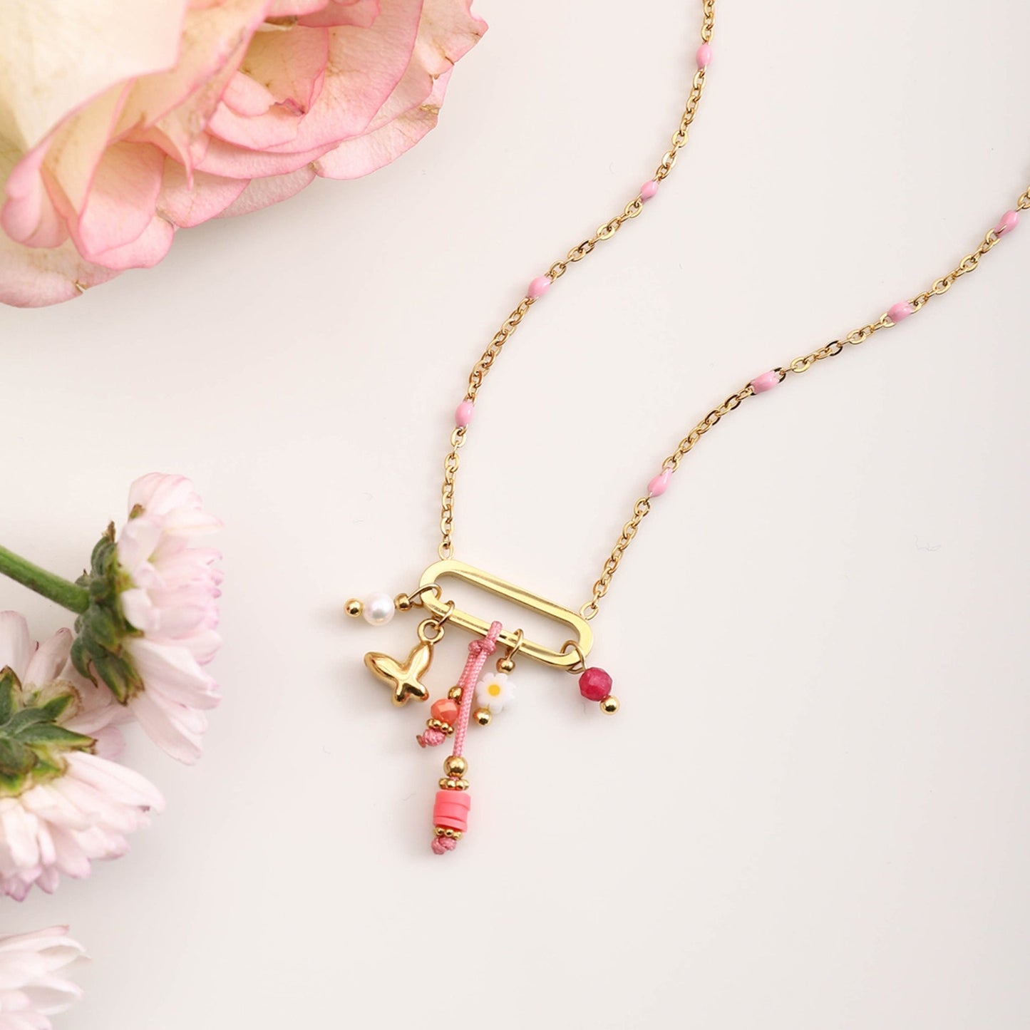 Dainty Pink Charm 18K Gold Plated Necklace
