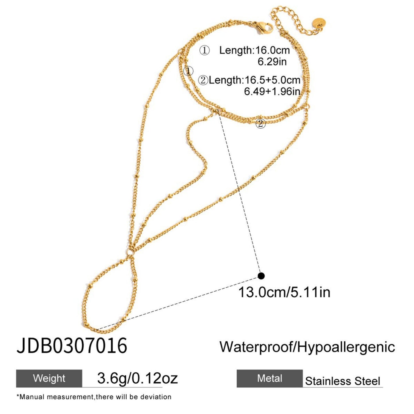 Double Layer 18K Gold Plated Chain Hand Bracelet