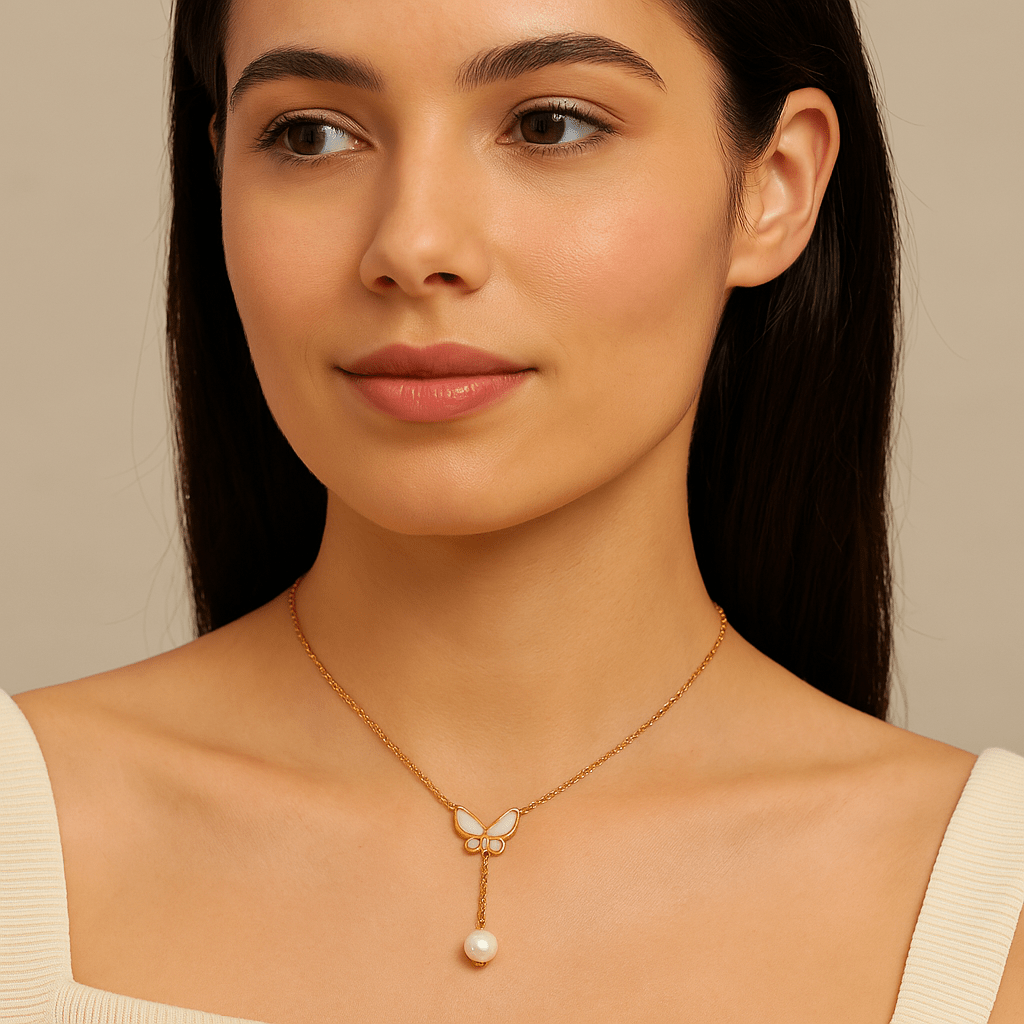 Elegant Butterfly 18K Gold-Plated Necklace with Pearl Drop