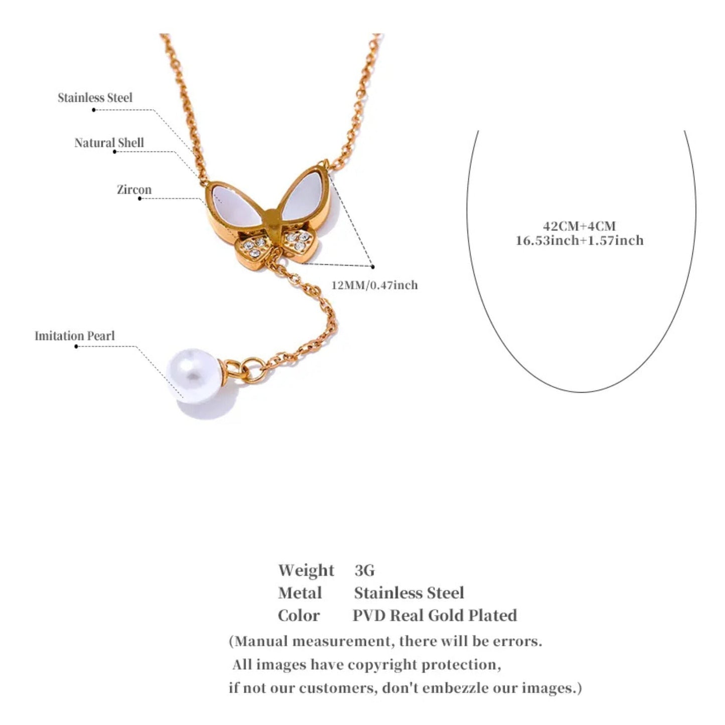 Technical Specifications of Butterfly Necklace with Dimensions