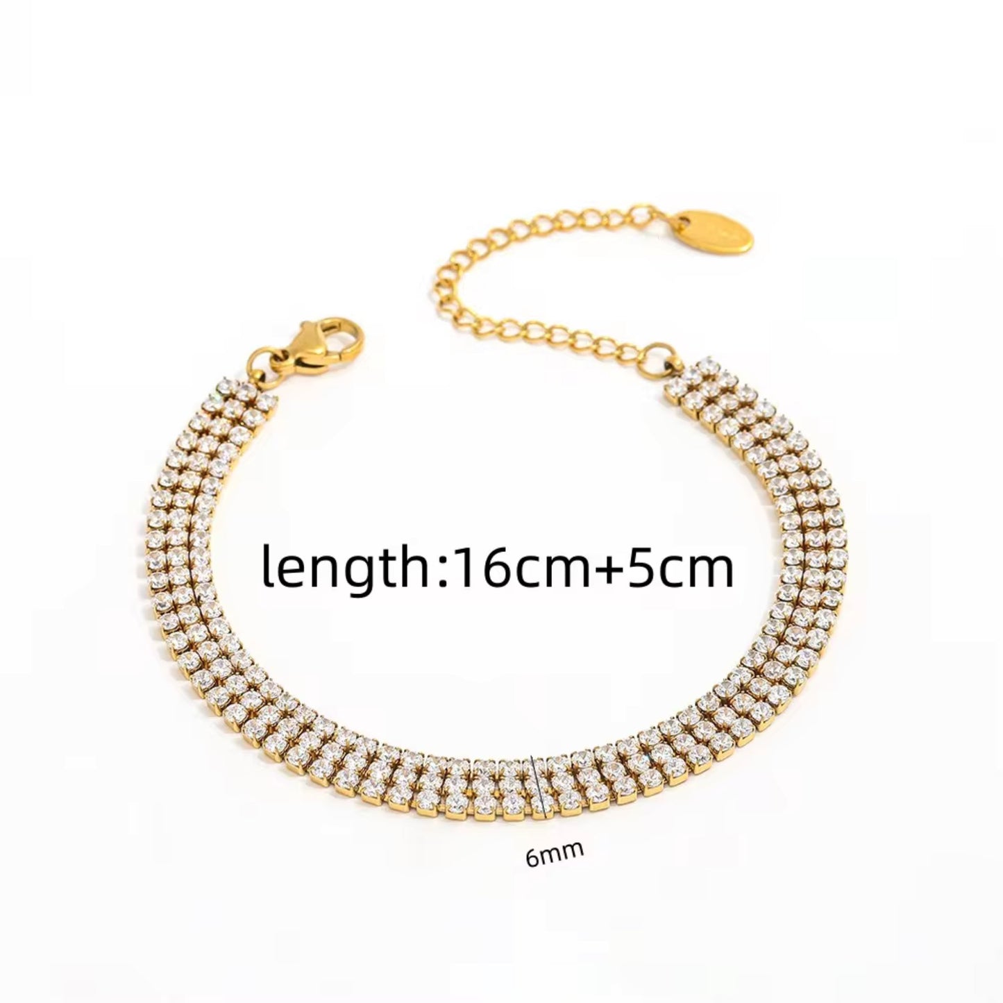 Detailed view of the sparkling zirconia stones in the tennis bracelet, showcasing their brilliance and cut.