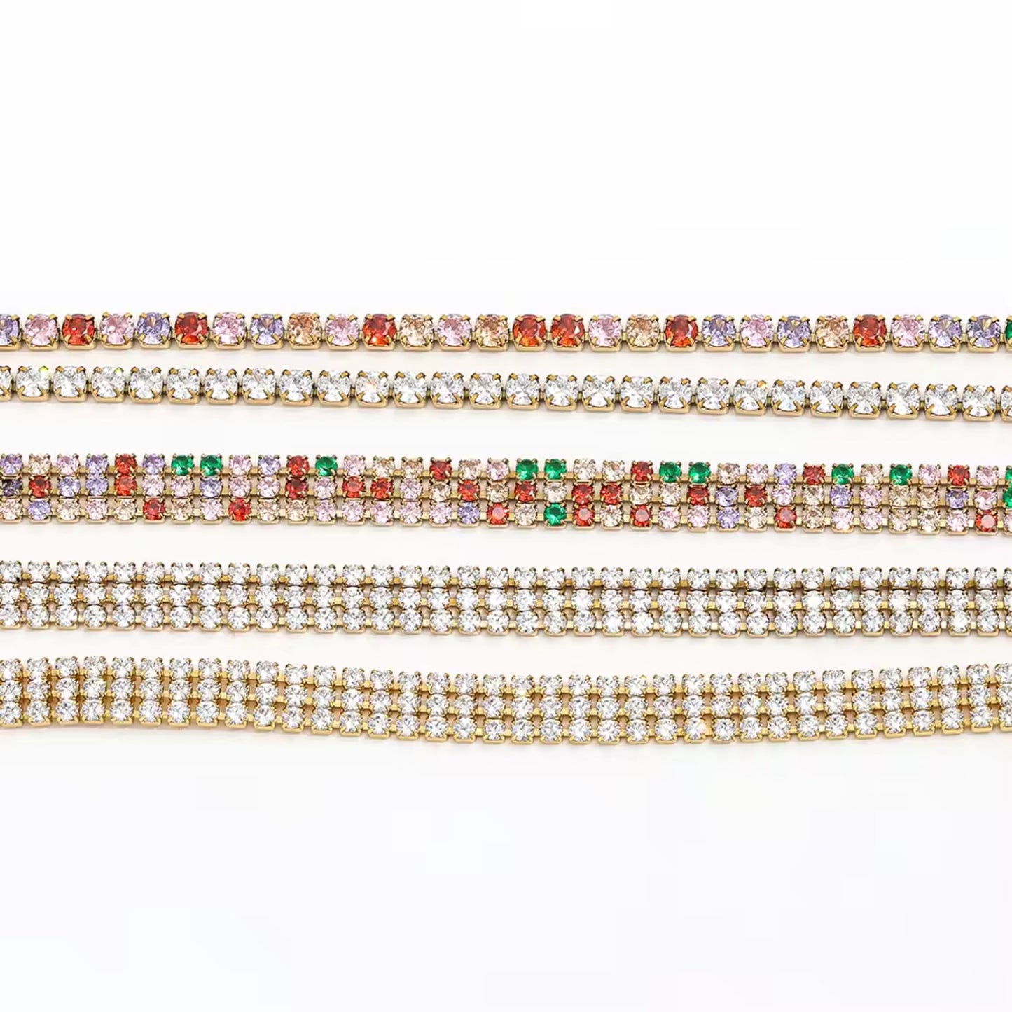 Gold-plated single-row zirconia tennis bracelet on a white background, showcasing its timeless elegance.
