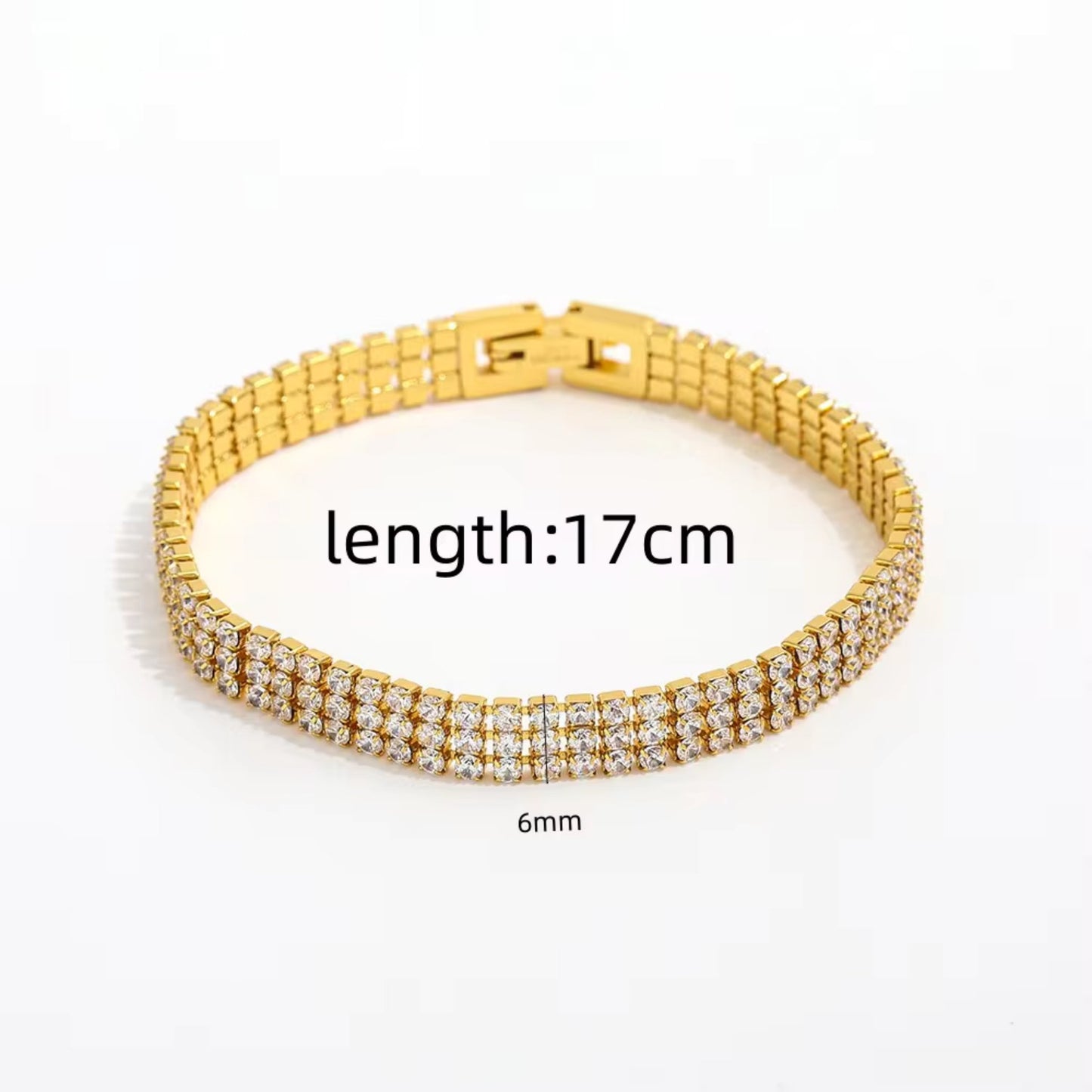 Detailed view of the sparkling zirconia stones in the tennis bracelet, showcasing their brilliance and cut.
