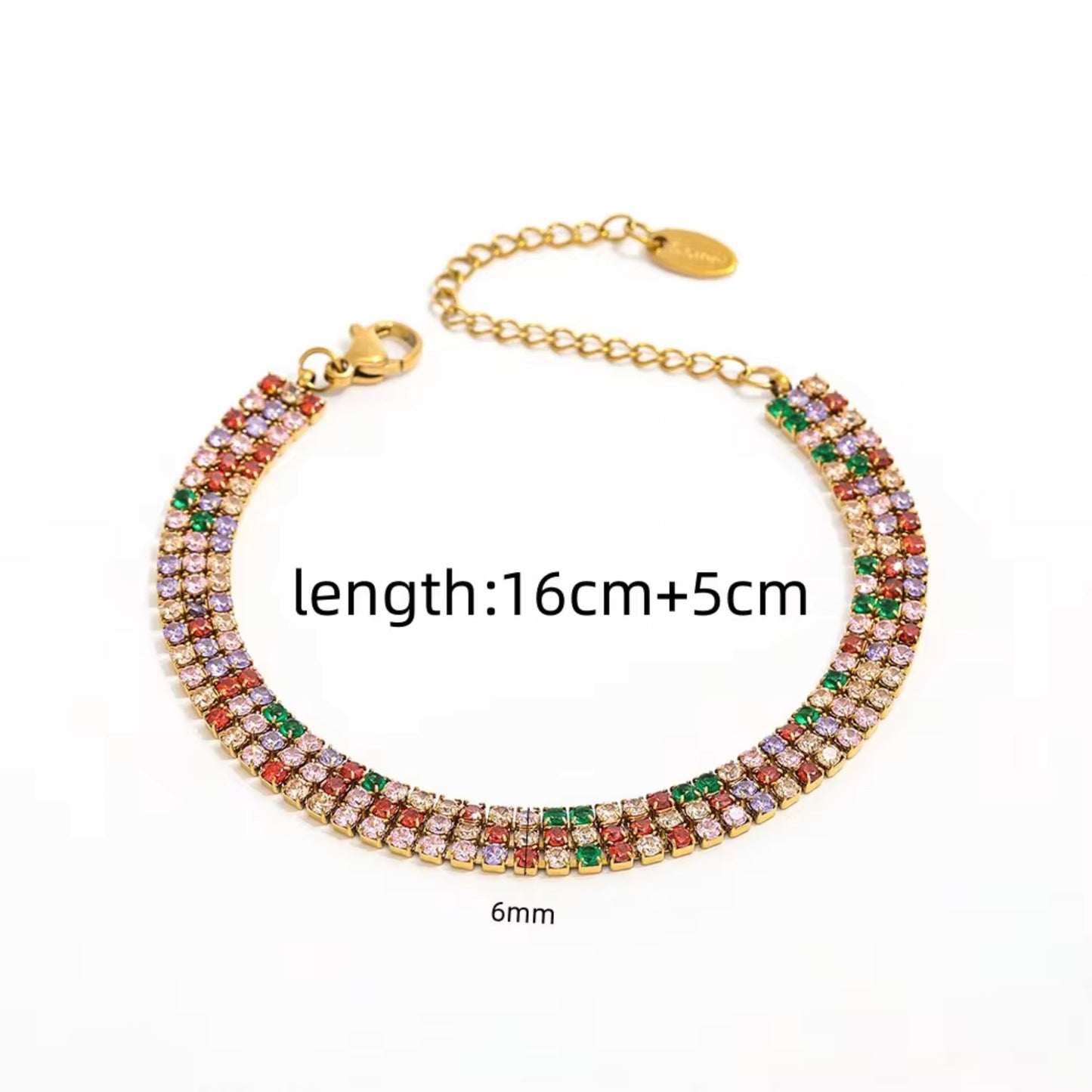 Detailed view of the sparkling zirconia stones in the tennis bracelet, showcasing their brilliance and cut.