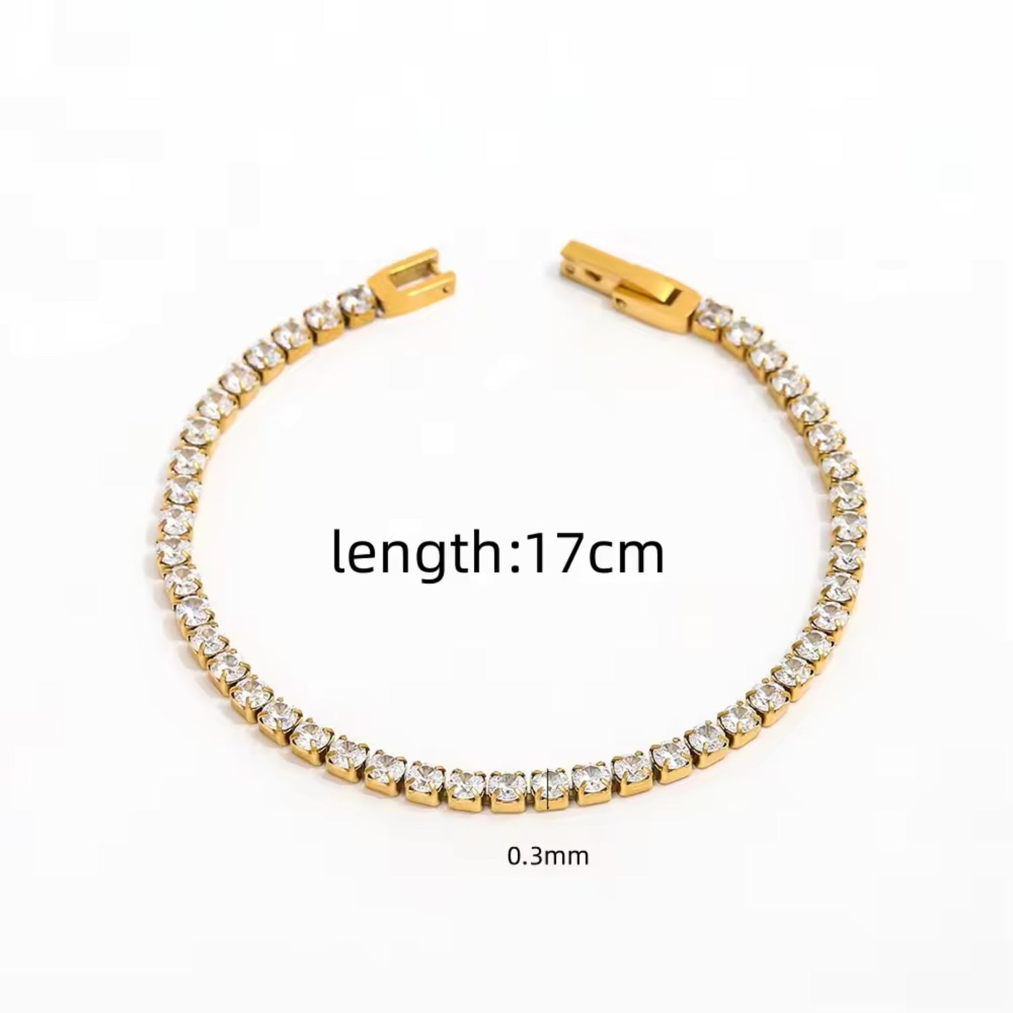 Detailed view of the sparkling zirconia stones in the tennis bracelet, showcasing their brilliance and cut.
