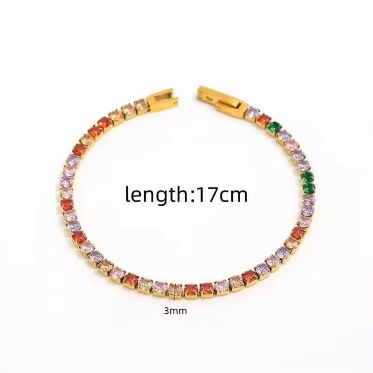 Detailed view of the sparkling zirconia stones in the tennis bracelet, showcasing their brilliance and cut.