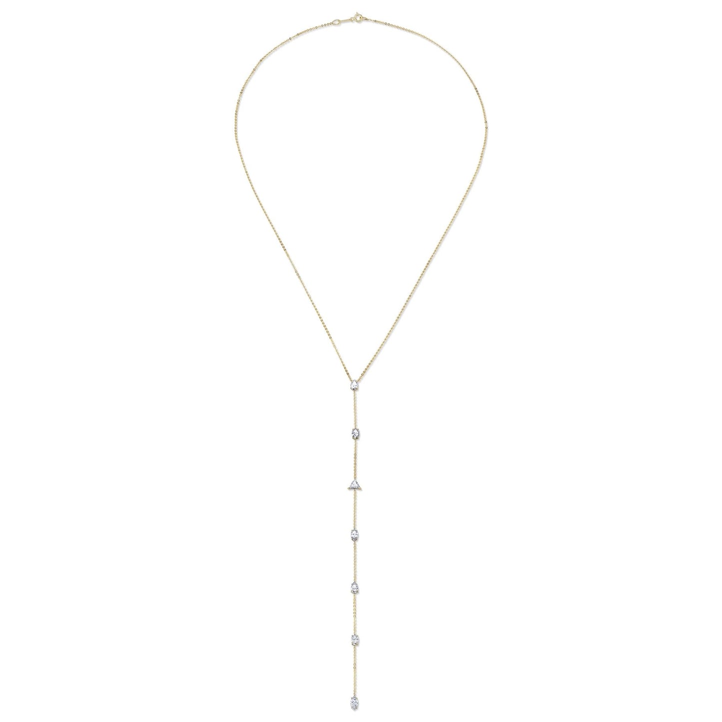 Eternal Elegance Y-Shape Necklace on a white background, highlighting its sleek design and luxurious 18K gold plating.