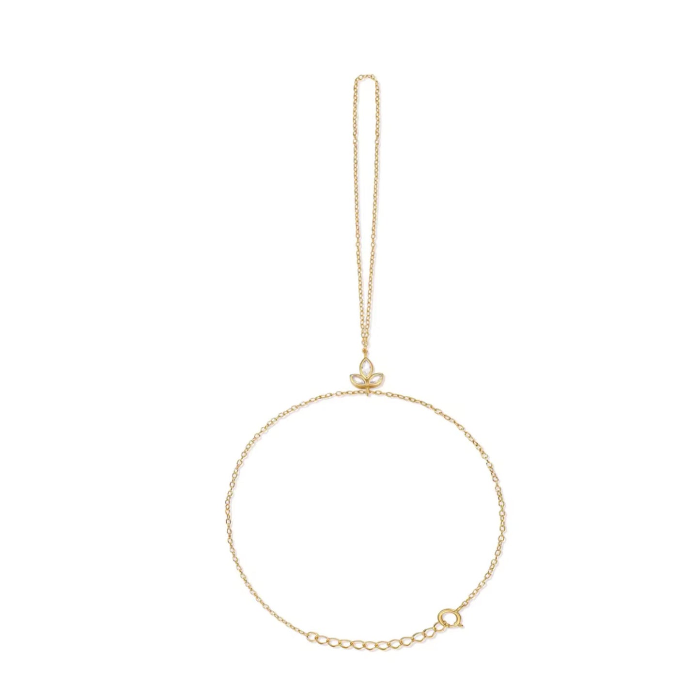Flat lay of the Ethereal Grace Chain Ring Horse Eye Bracelet on a white background, emphasizing its delicate design and adjustable chain.