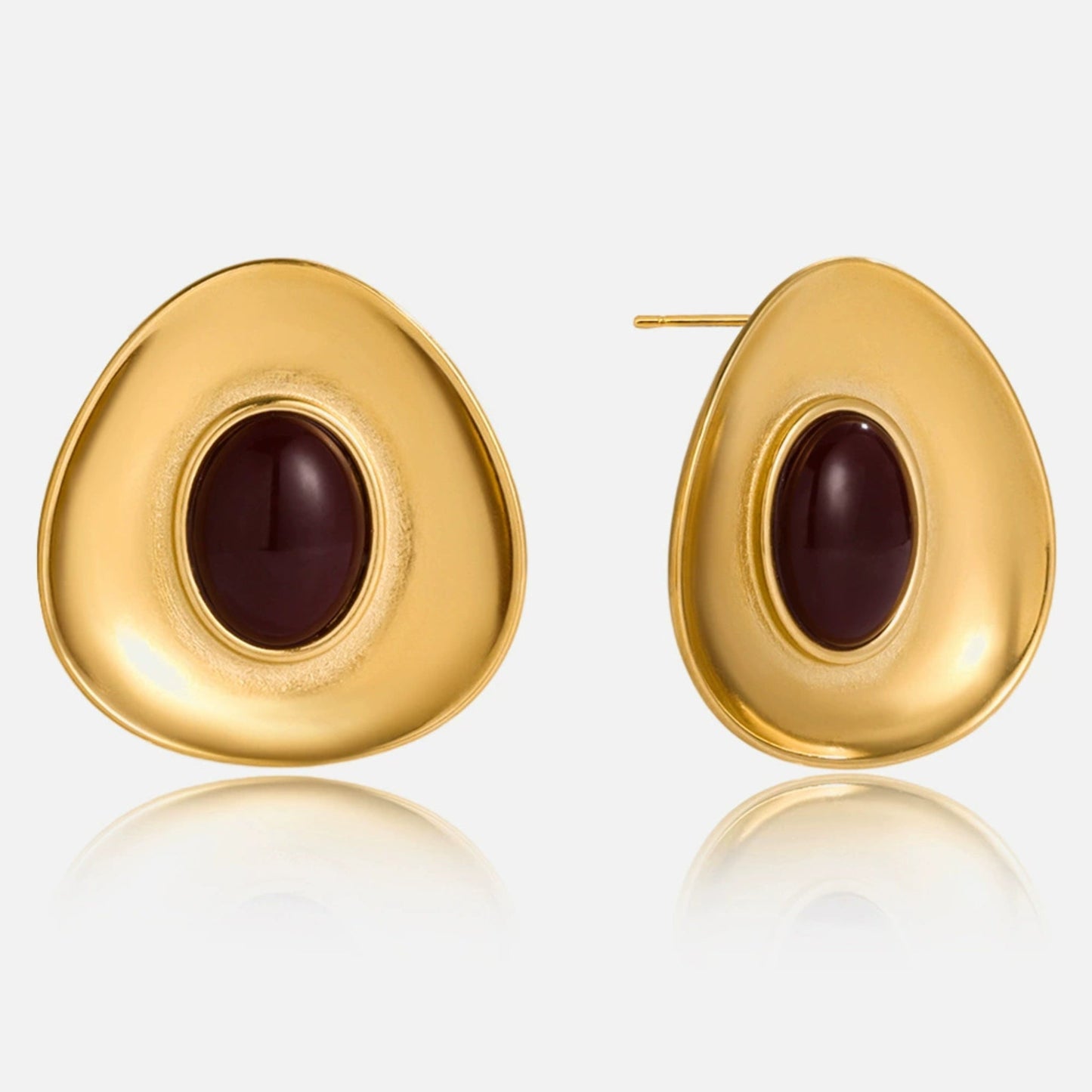 Gold Oval Statement Stud Earrings – 18K Gold Plated