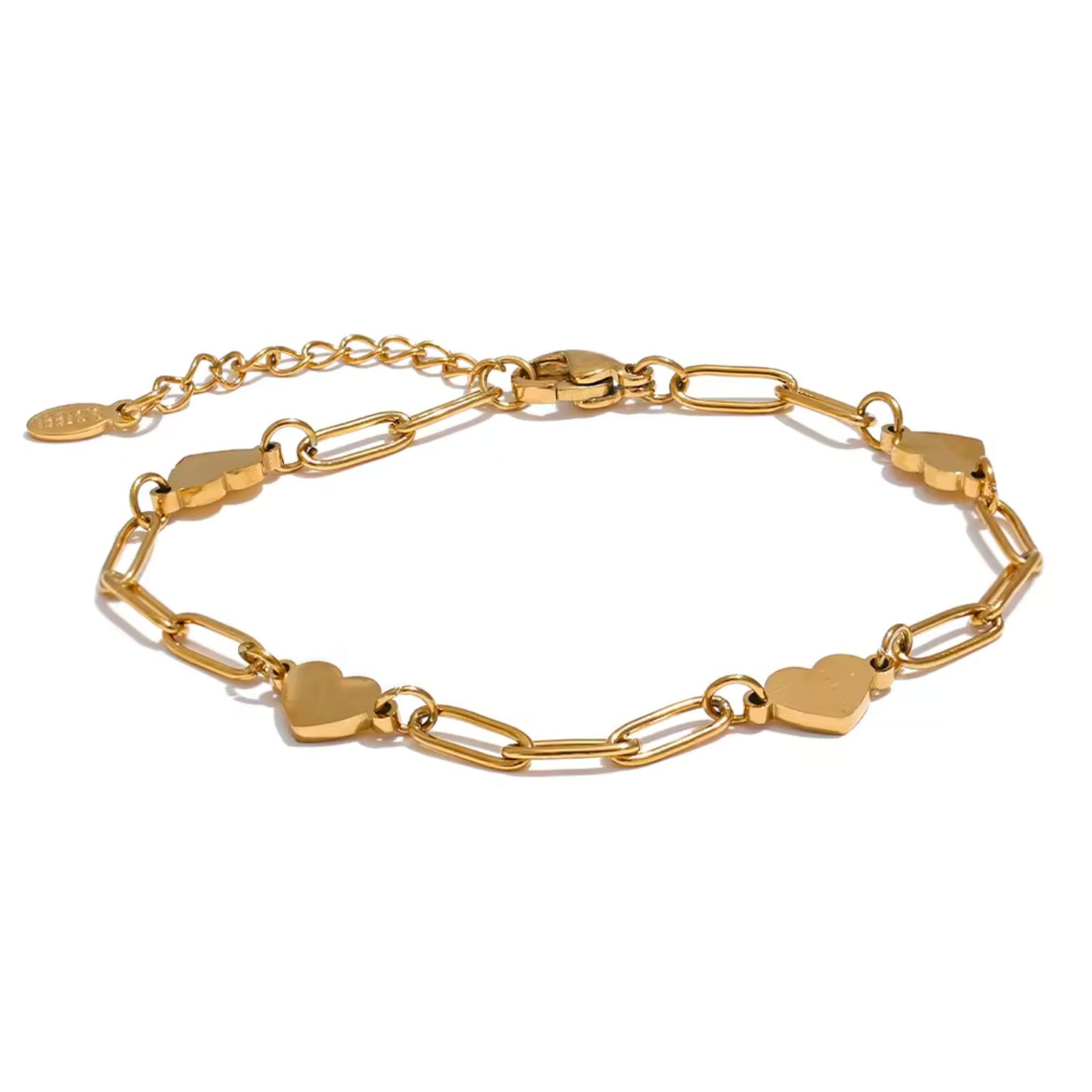 Gold-Plated Heart Link Chain 18K Gold Plated Bracelet