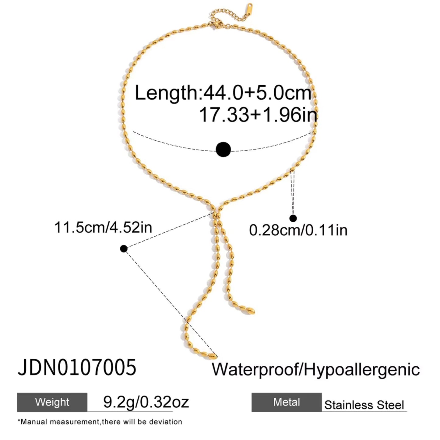 Golden Beaded Y-Necklace – 18K Gold Stainless Steel