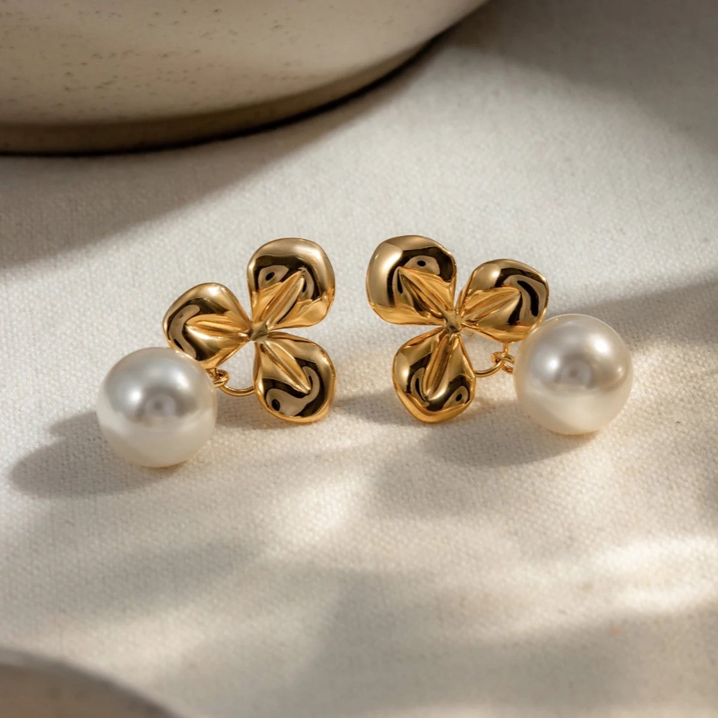 Golden Blossom Pearl Drop Earrings