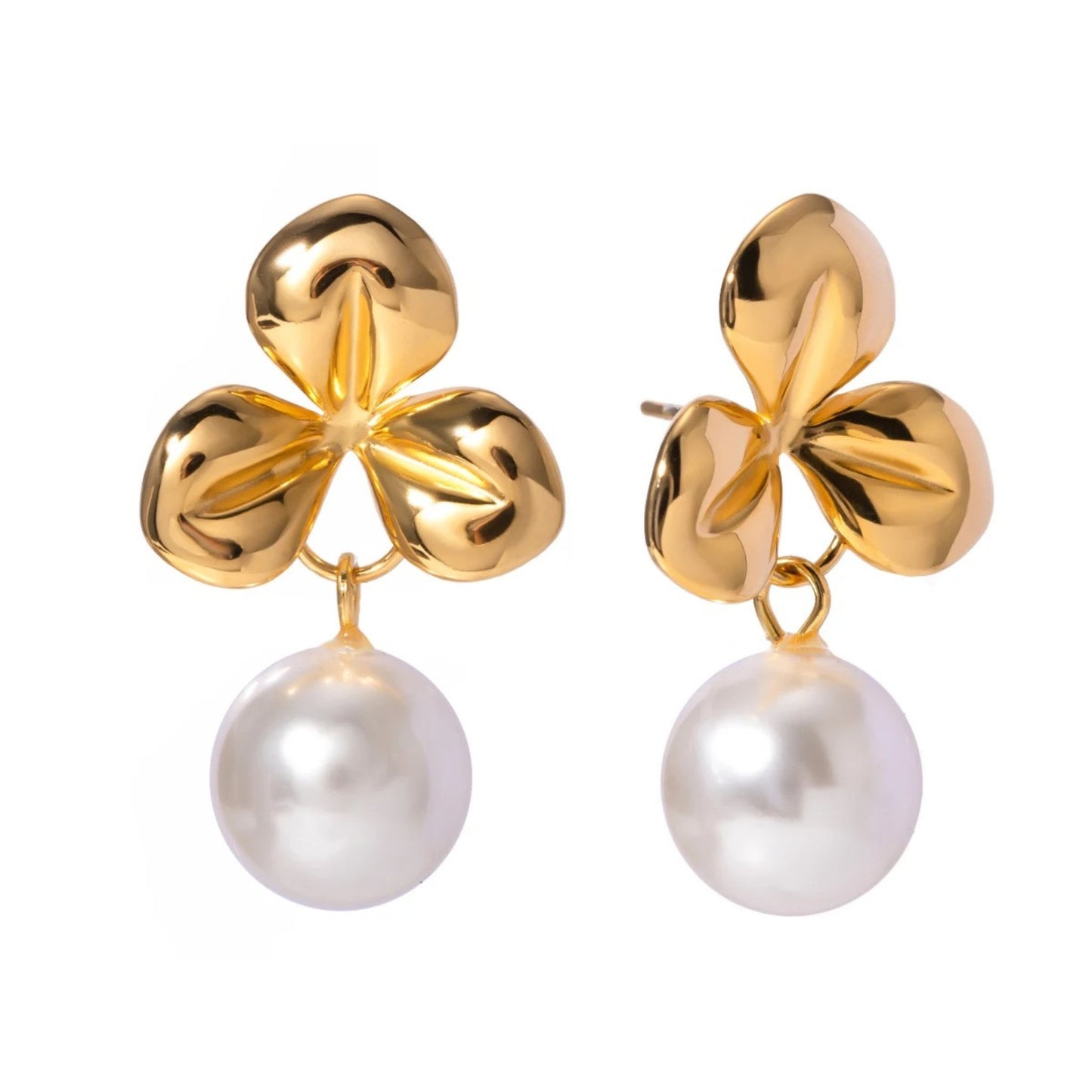 Golden Blossom Pearl Drop Earrings