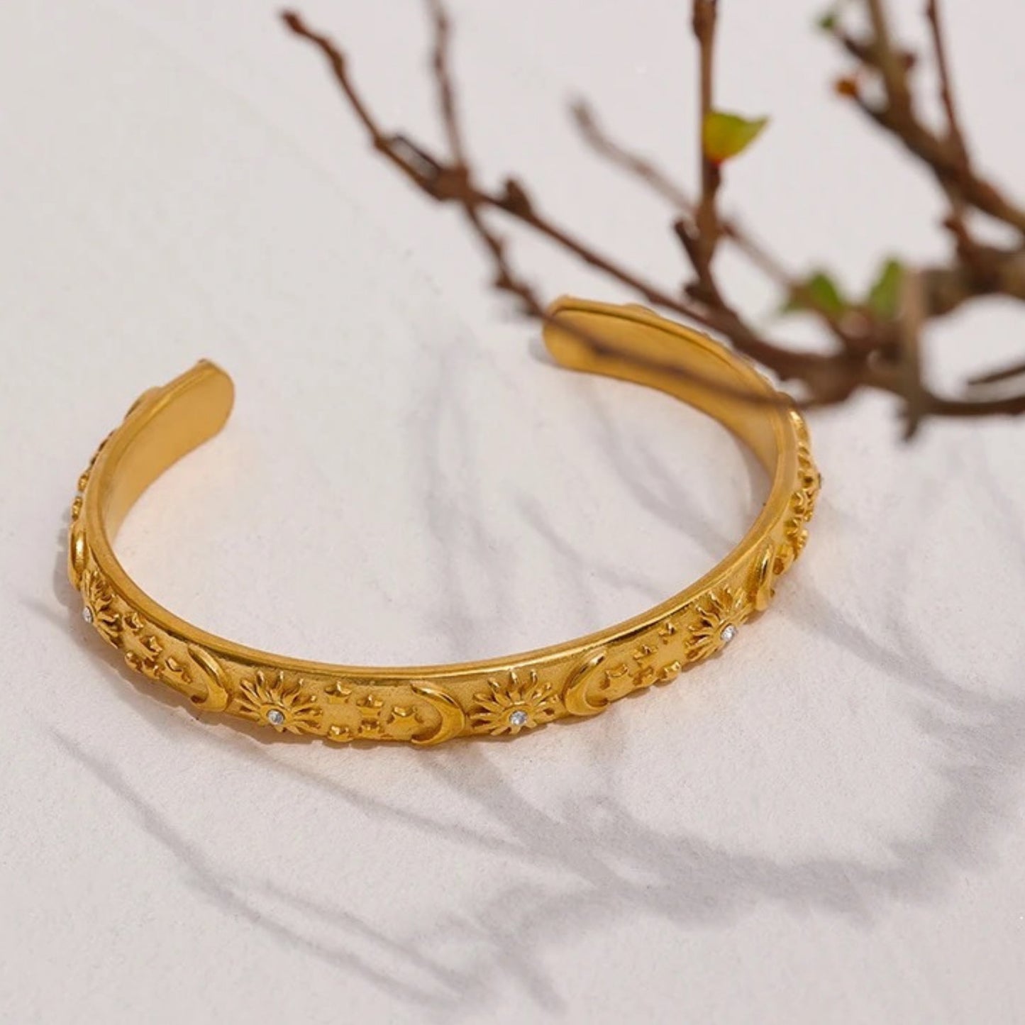 Golden Harmony Sun and Moon Cuff Bracelet