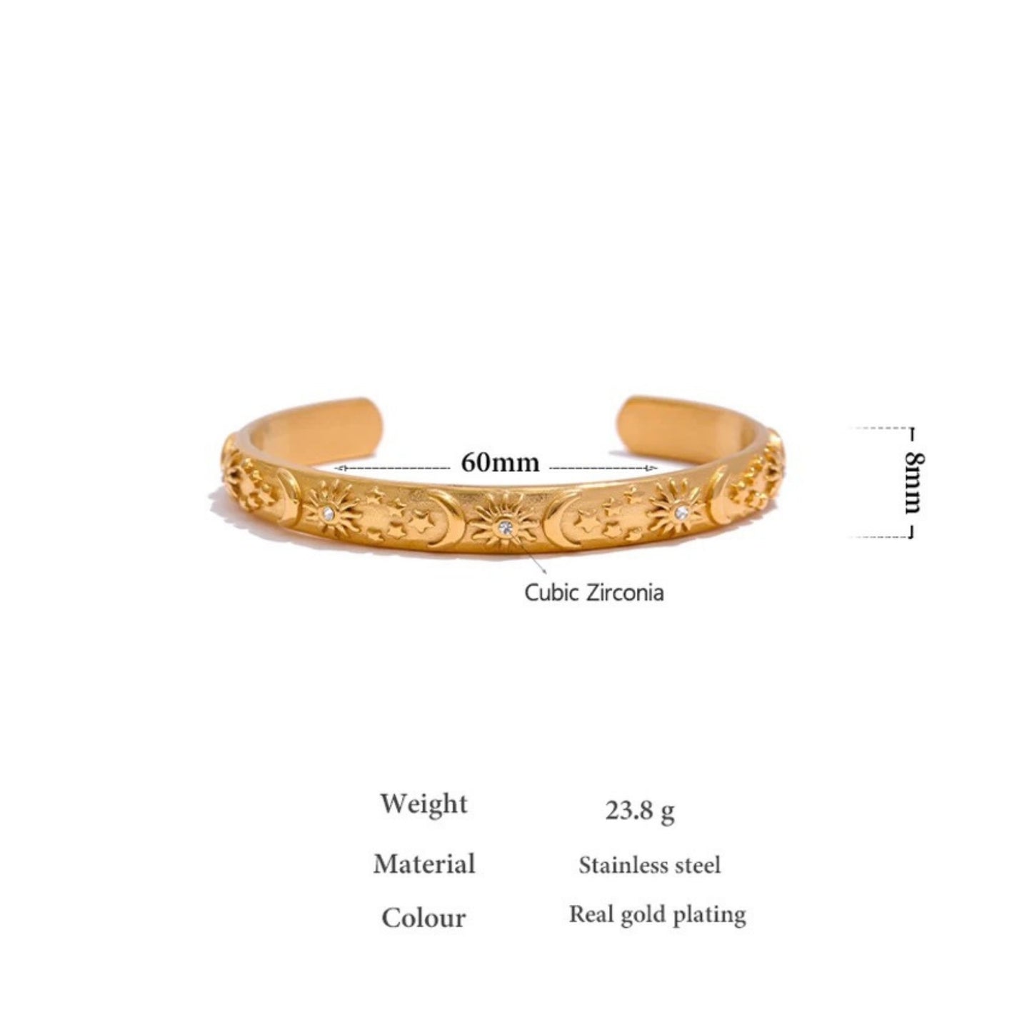 Golden Harmony Sun and Moon Cuff Bracelet