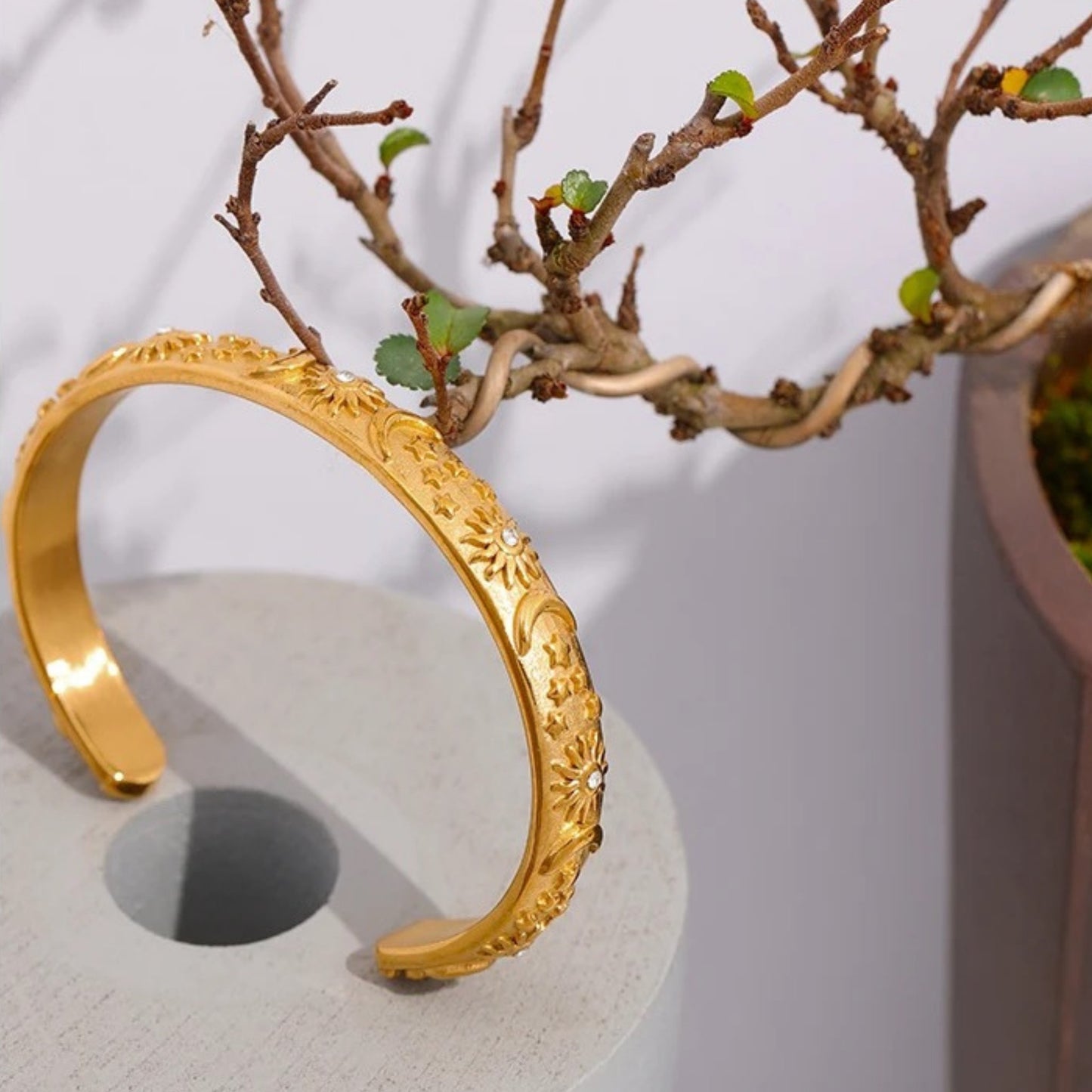 Golden Harmony Sun and Moon Cuff Bracelet