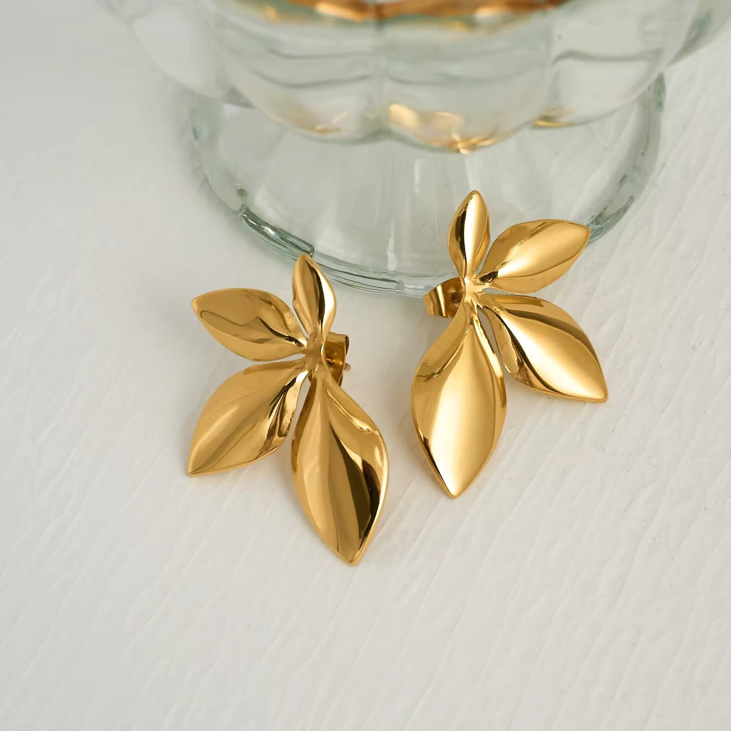 Golden Leaf 18K Gold Plated Stud Earrings