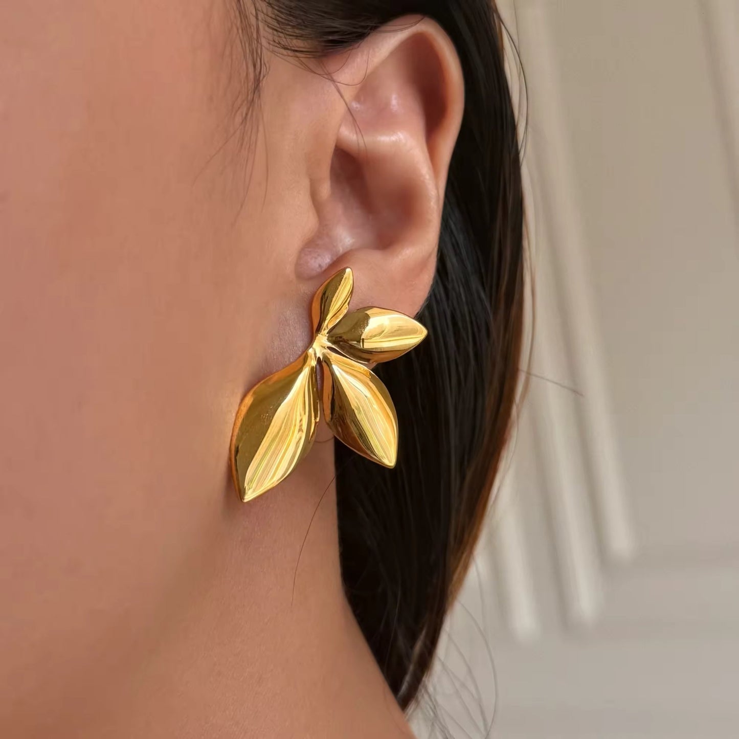 Golden Leaf 18K Gold Plated Stud Earrings