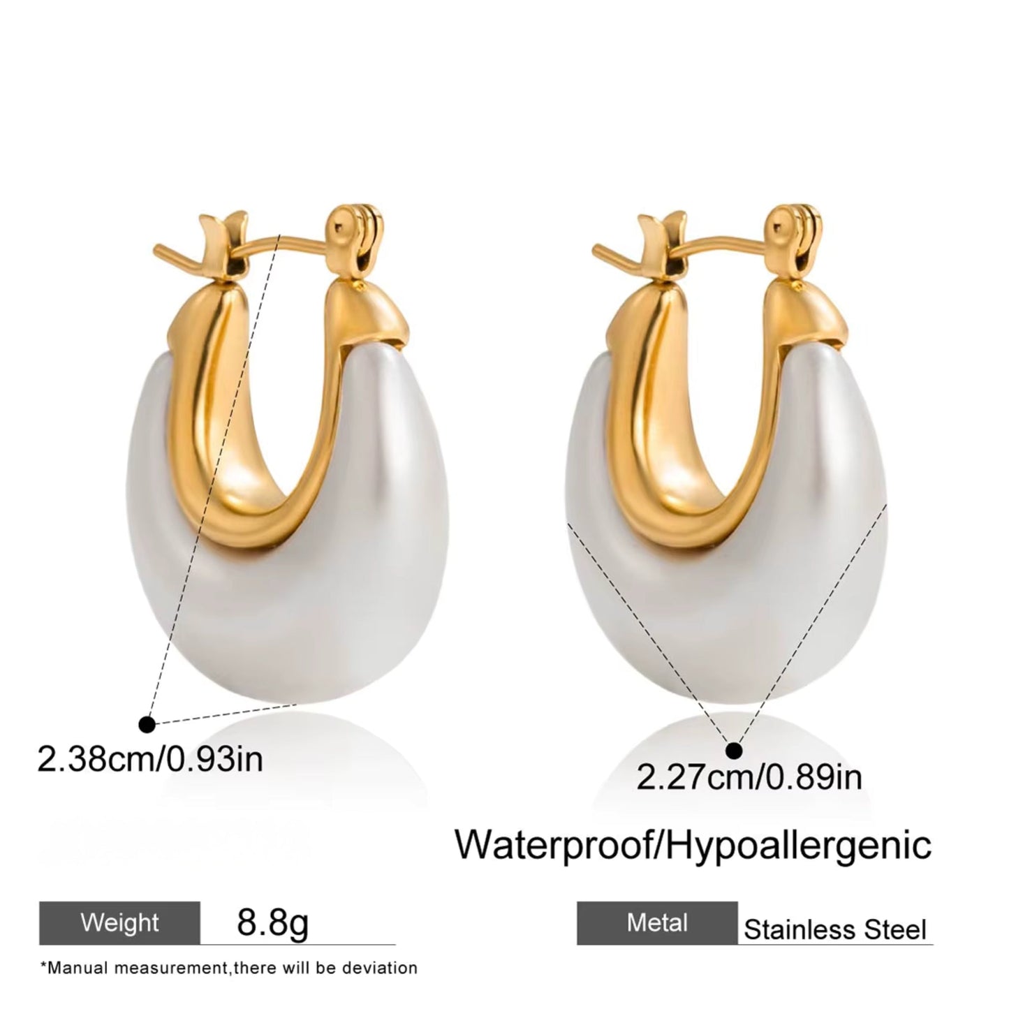 Golden Pearl Drop Hoop Earrings – 18K Gold Plated