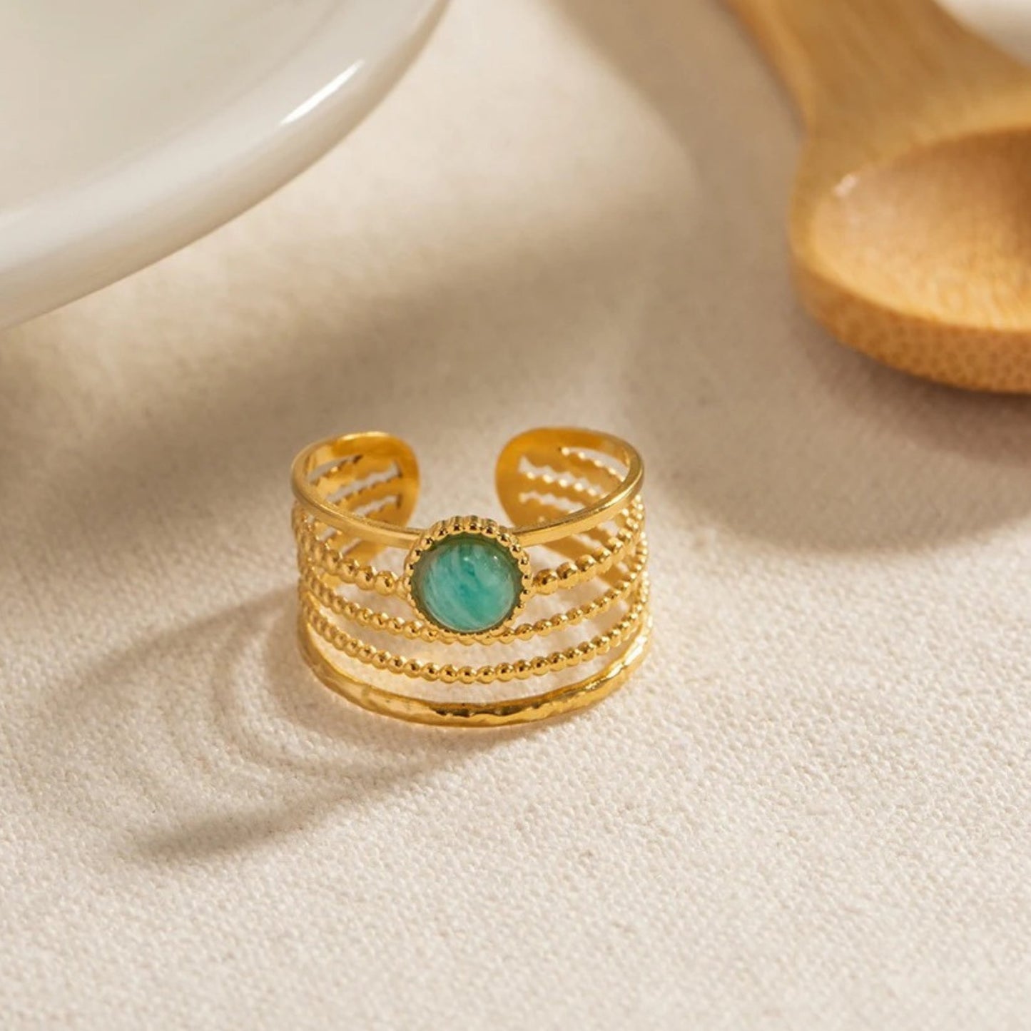 Golden Serenity Amazonite Ring
